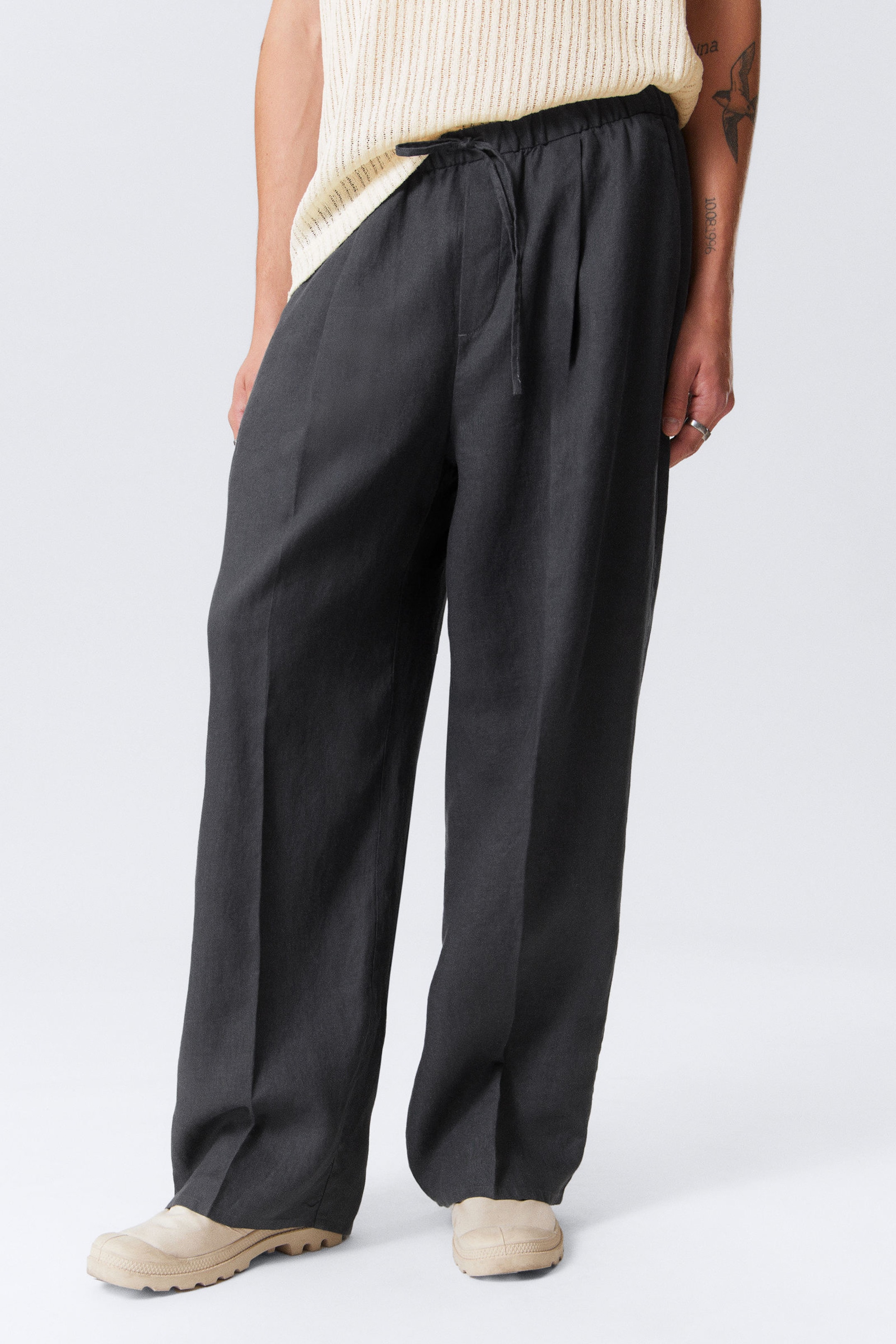 #45464A - Loose Fit Straight Leg Linen Trousers - 2