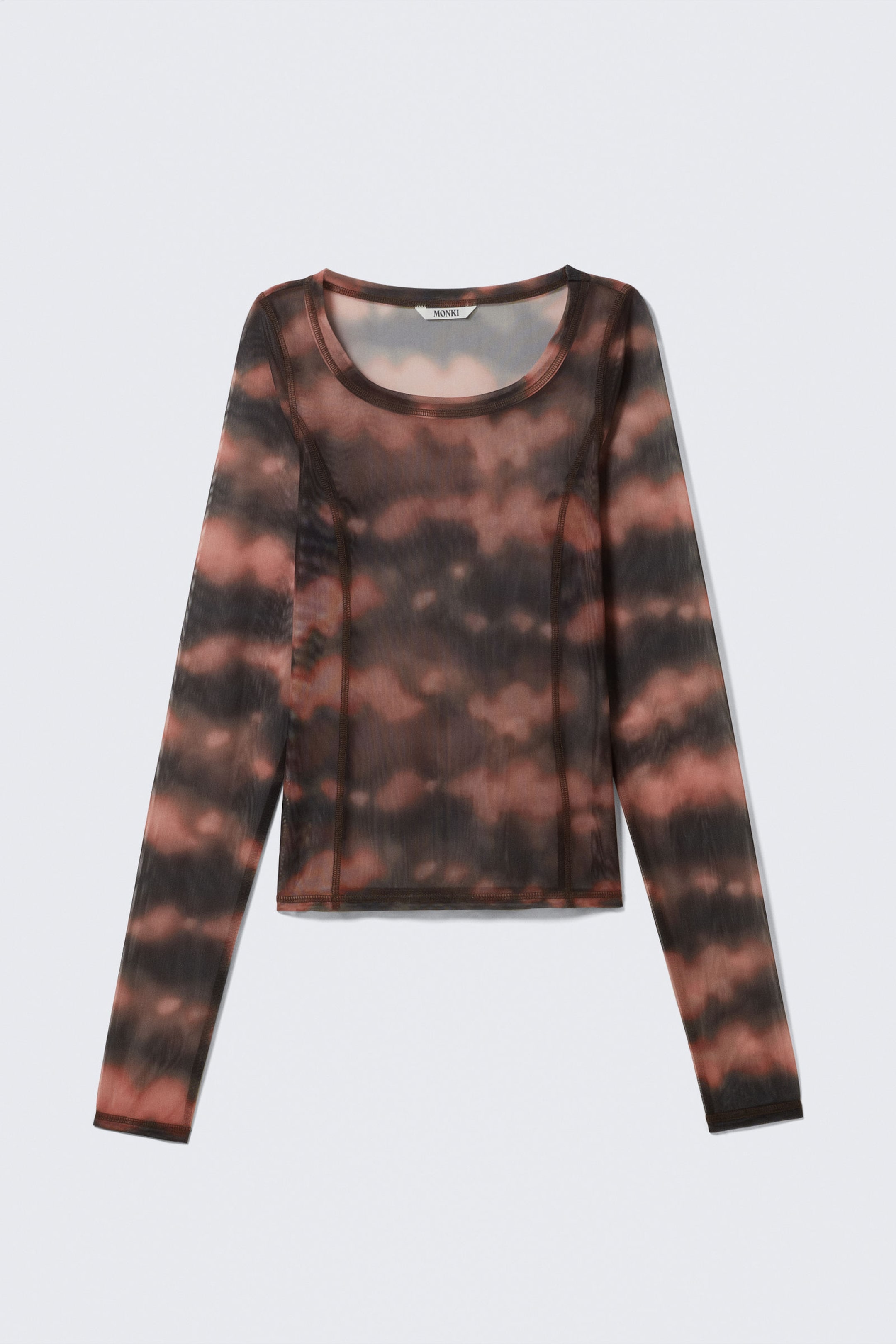 Pink Blurred Stains - Long-Sleeved Mesh Top - 3