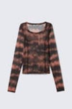 Pink Blurred Stains - Long-Sleeved Mesh Top - 3