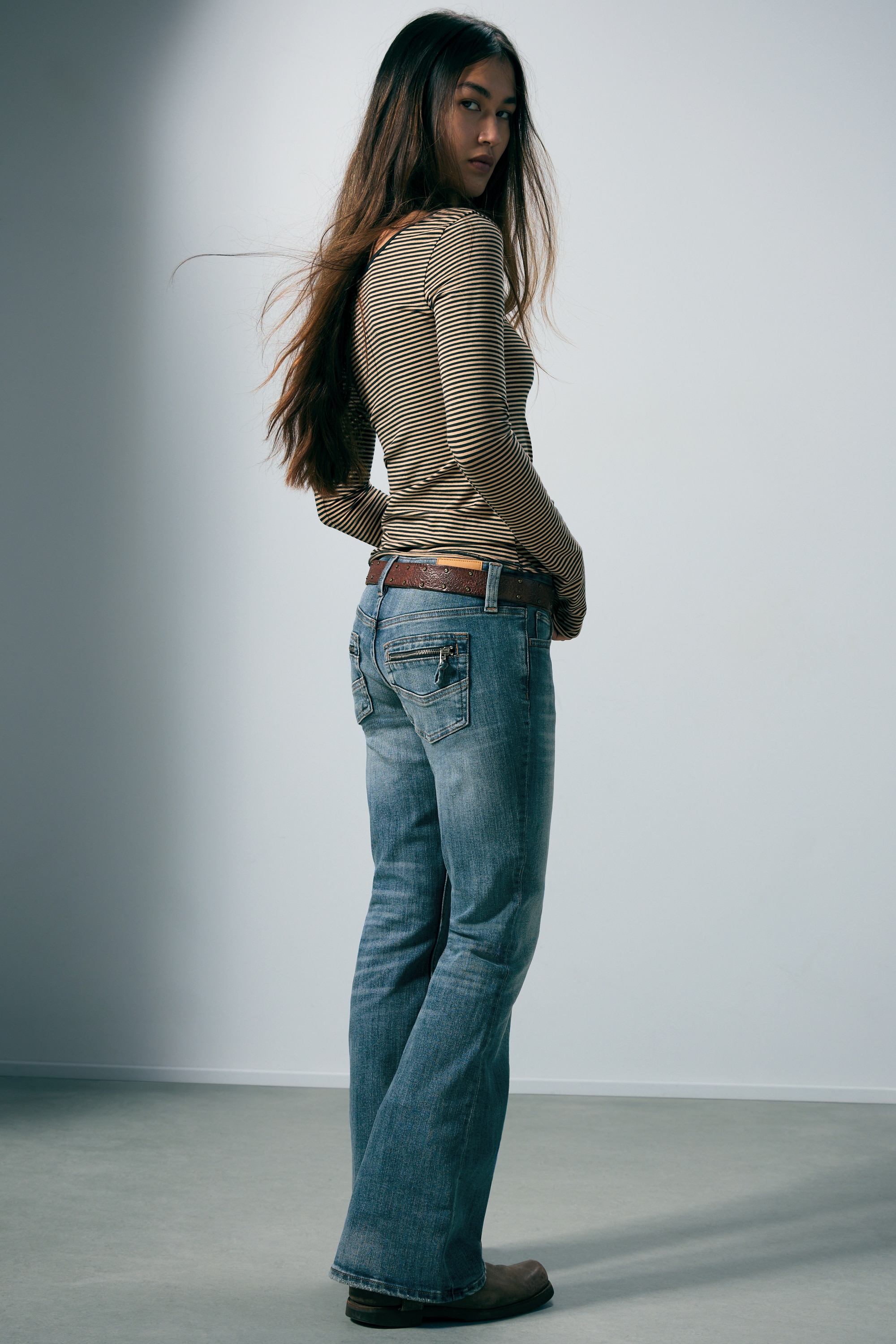 Jean slim évasé taille basse - Radio Blue - Bleu moyen