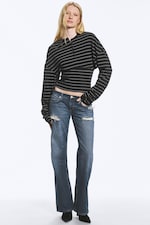 Striped Dark Grey - Henley Ajusté à manches drapées - 1