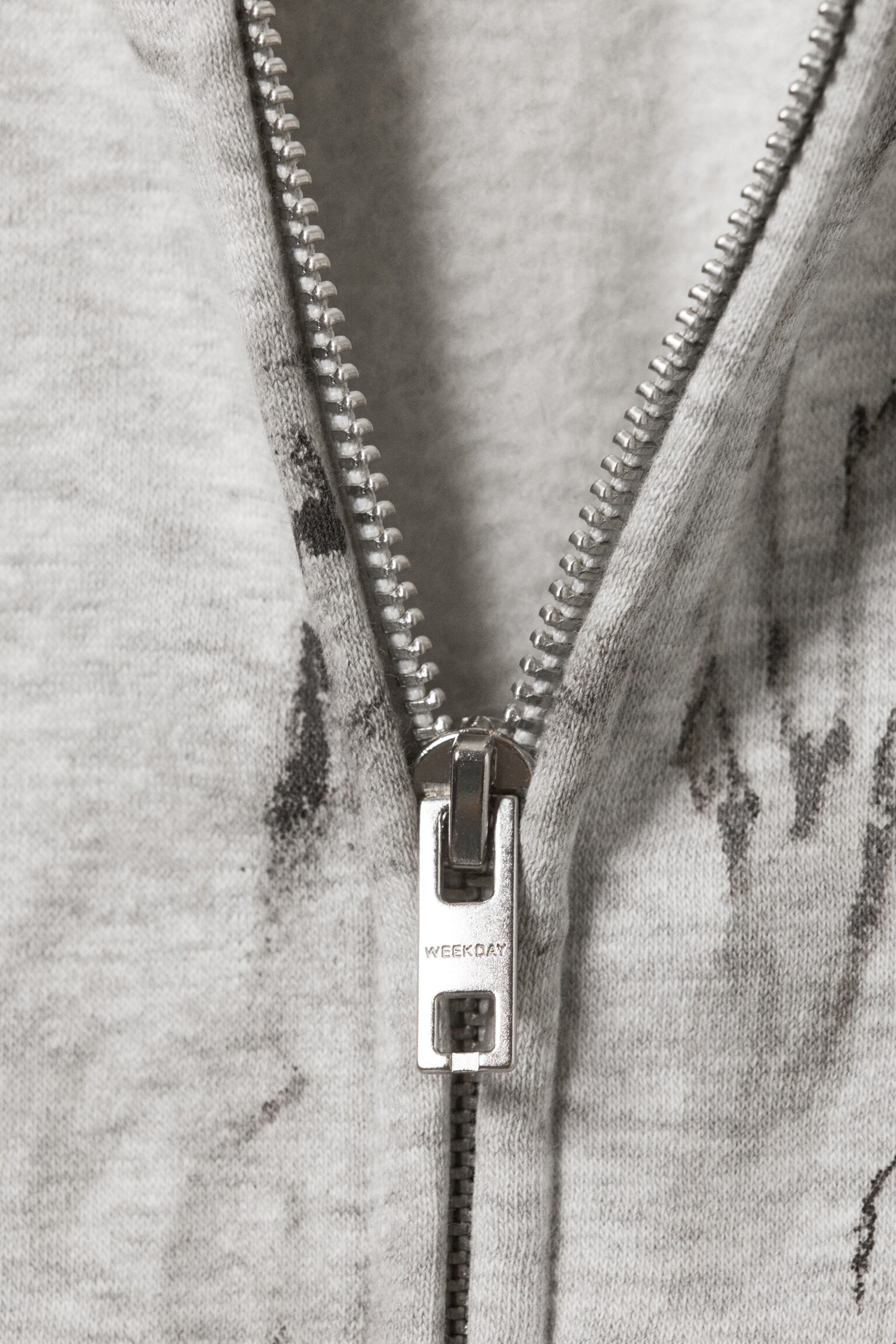Hoodie met rits en vierkante grafische print - Grey Melange - Scribble Print/Bordeauxrood - 5