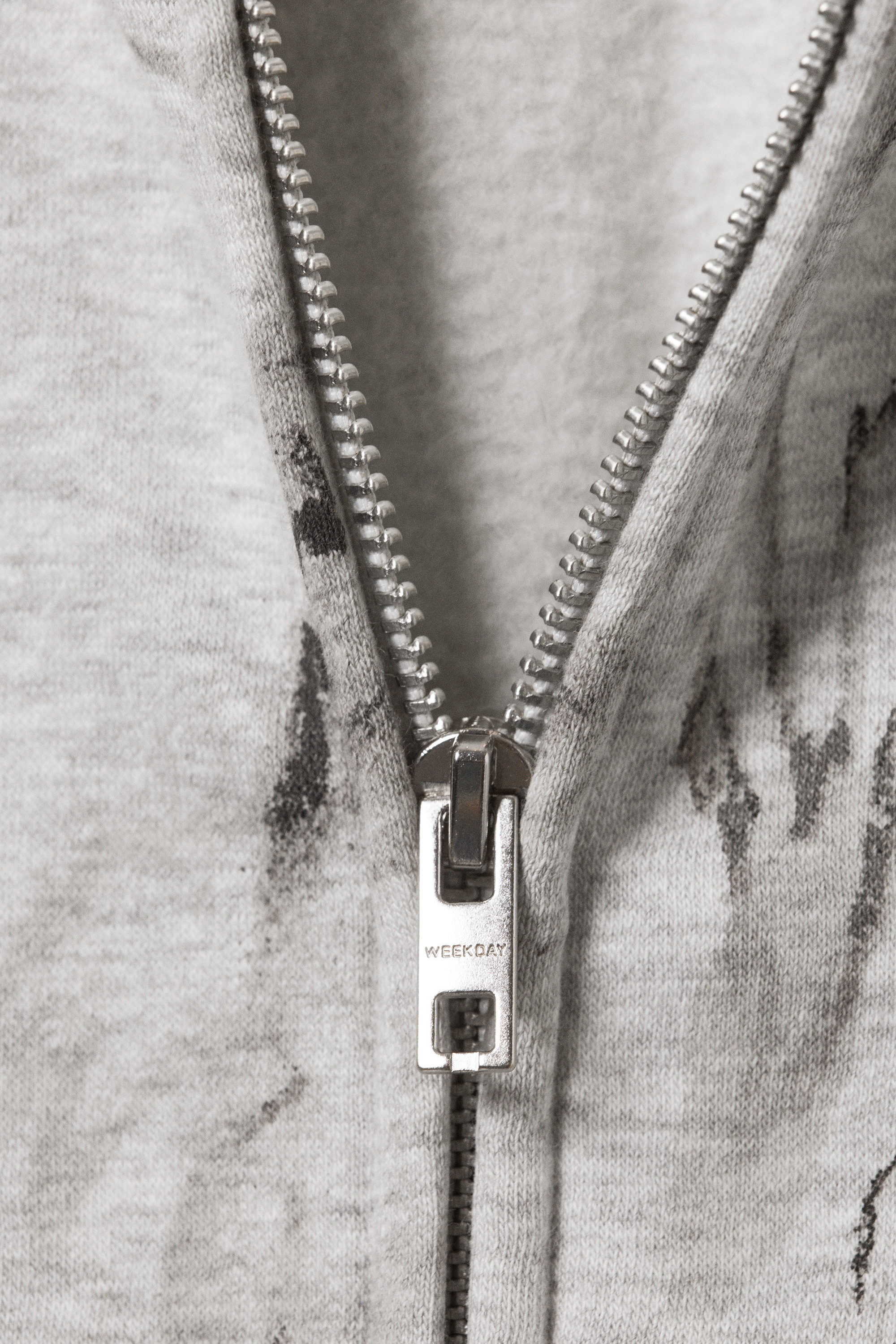 Grey Melange - Scribble Print - Square Graphic Zip Hoodie - 5