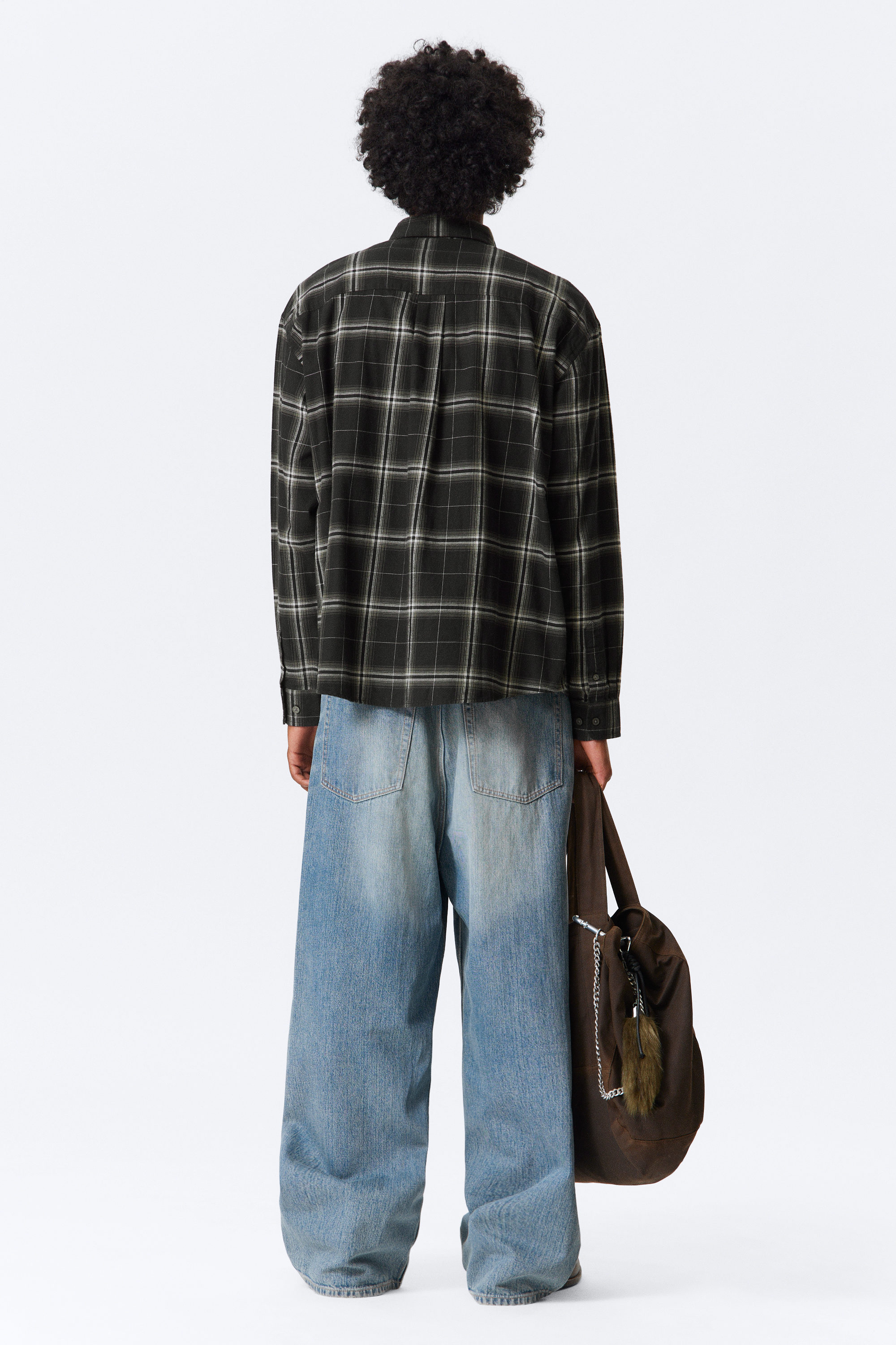 Black Checked - Loose Fit Checked Flannel Shirt - 2