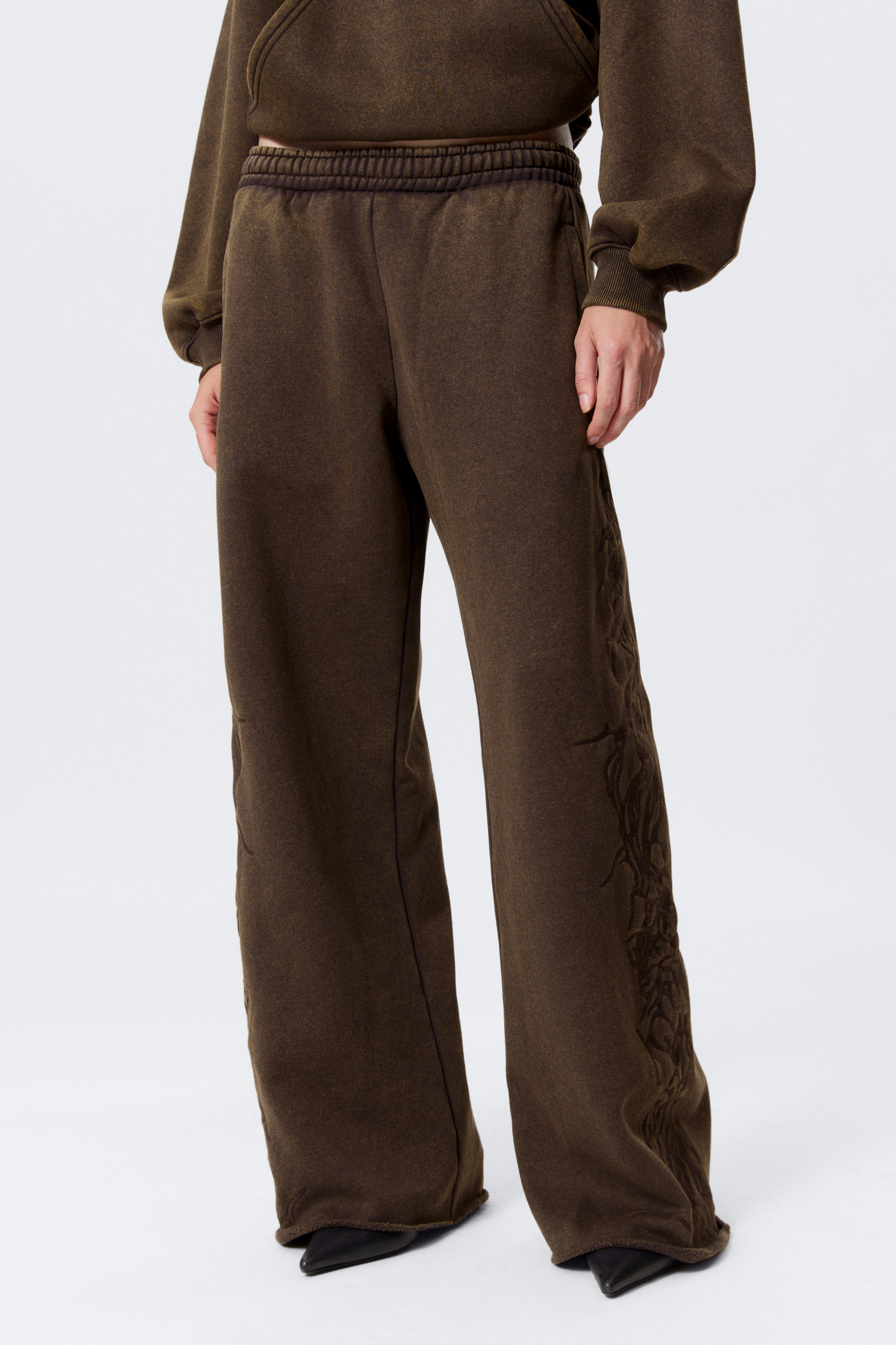 Dark Brown - Loose Fit Embroidered Sweatpants - 2