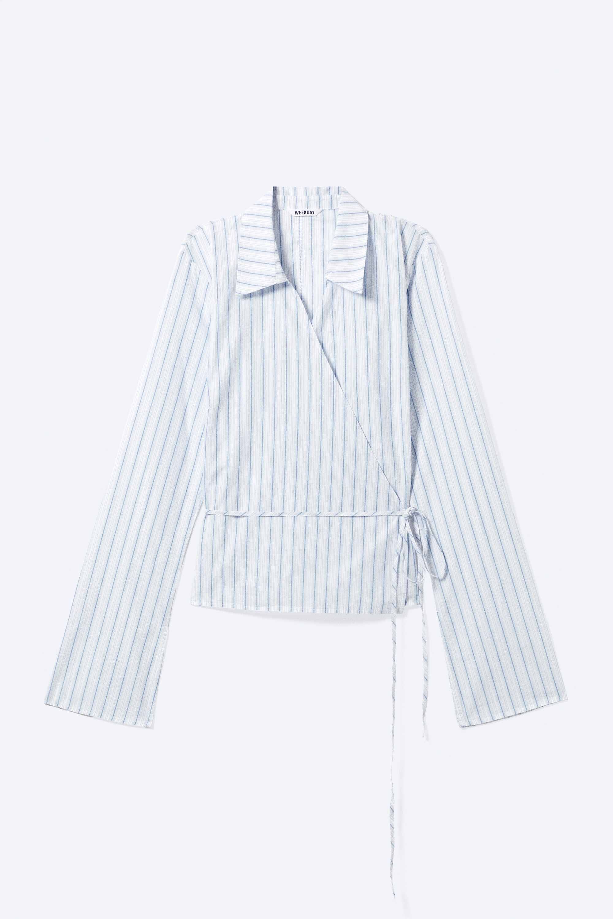 Camicia a portafoglio in popeline a maniche lunghe - Blu a righe