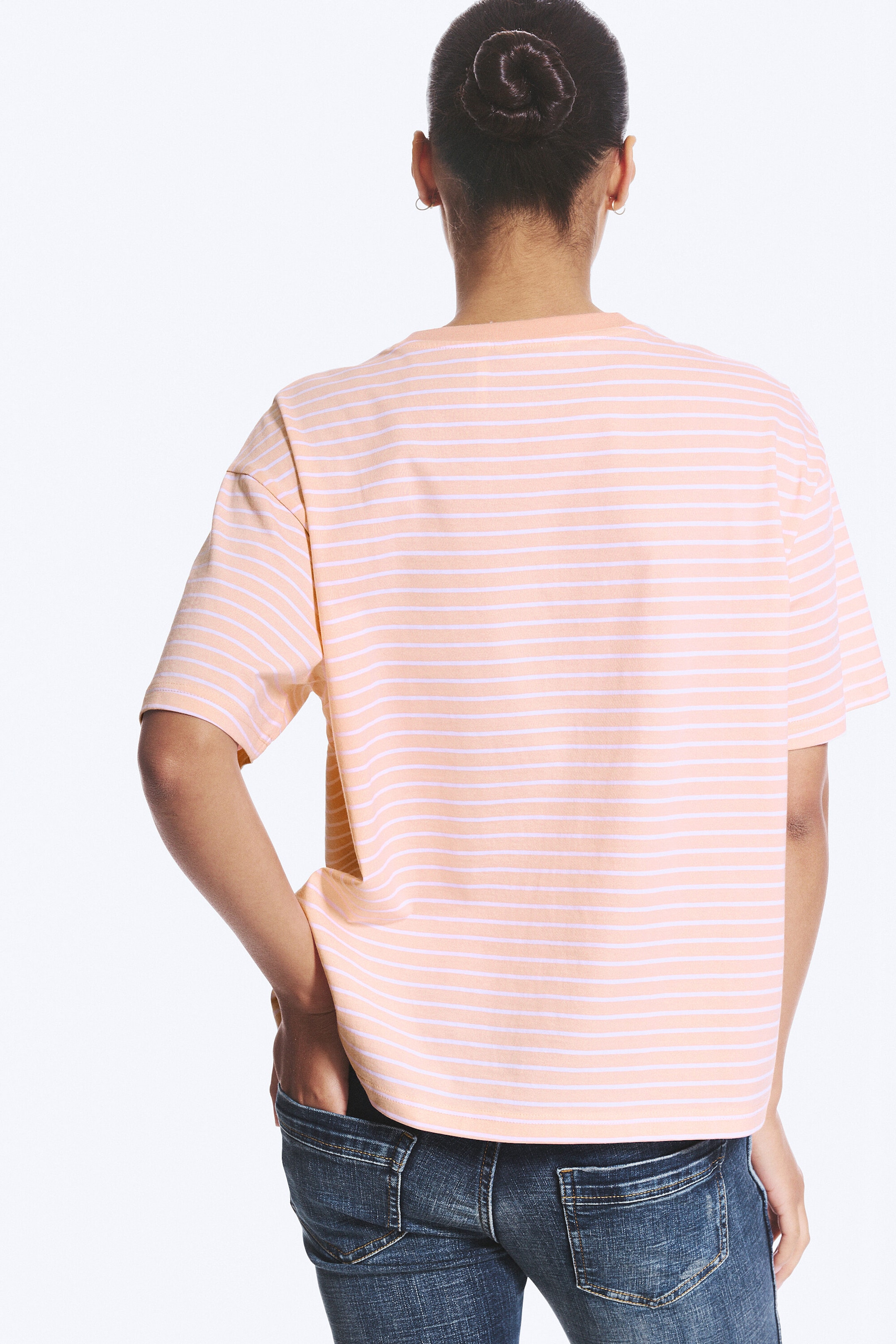 Striped Dusty Pink - Boxy Cotton T-shirt - 2