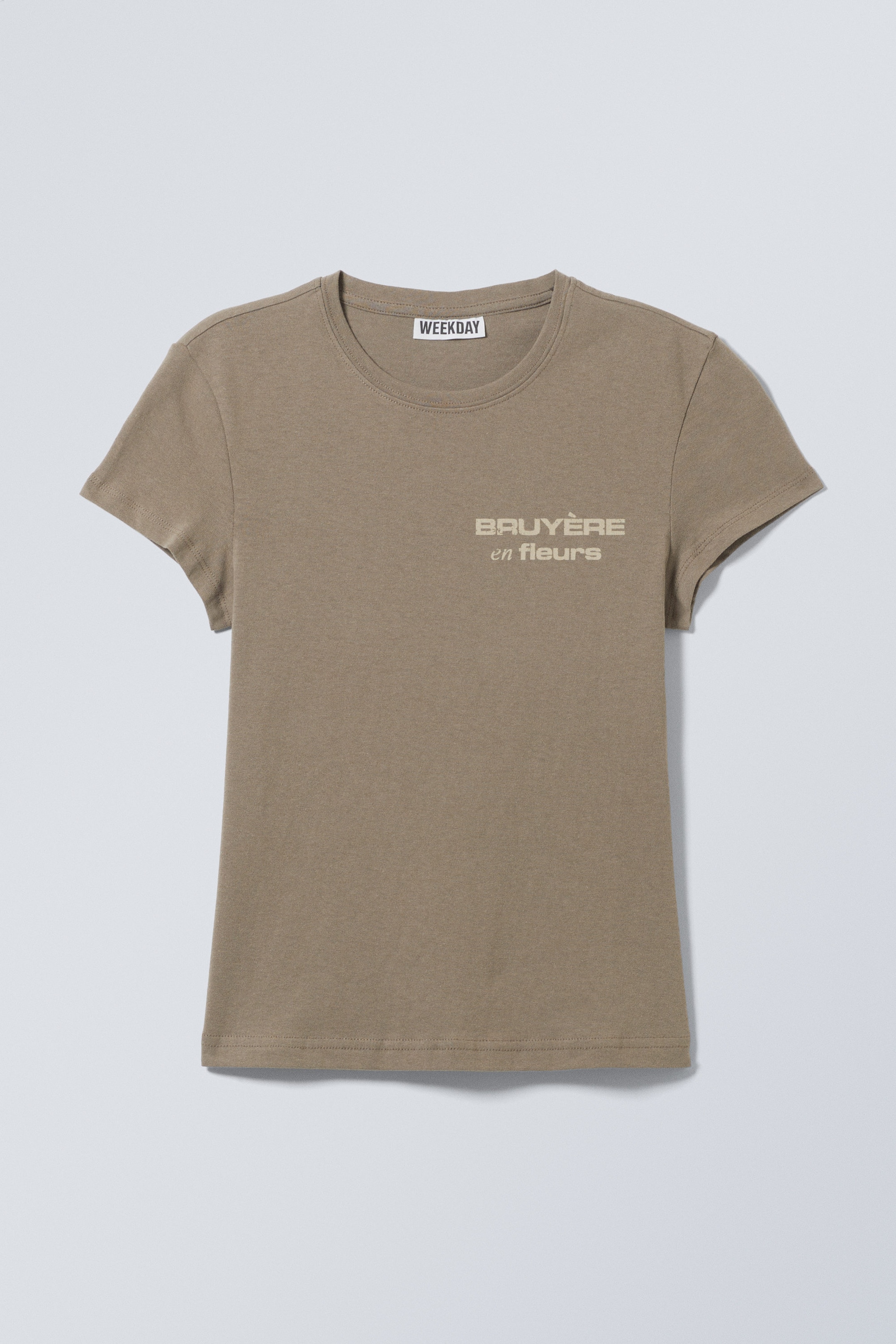 Graubraun - Bruyére en fleurs - Boxy T-Shirt mit Print und kurzen Ärmeln - 0