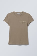 Graubraun - Bruyére en fleurs - Boxy T-Shirt mit Print und kurzen Ärmeln - 0