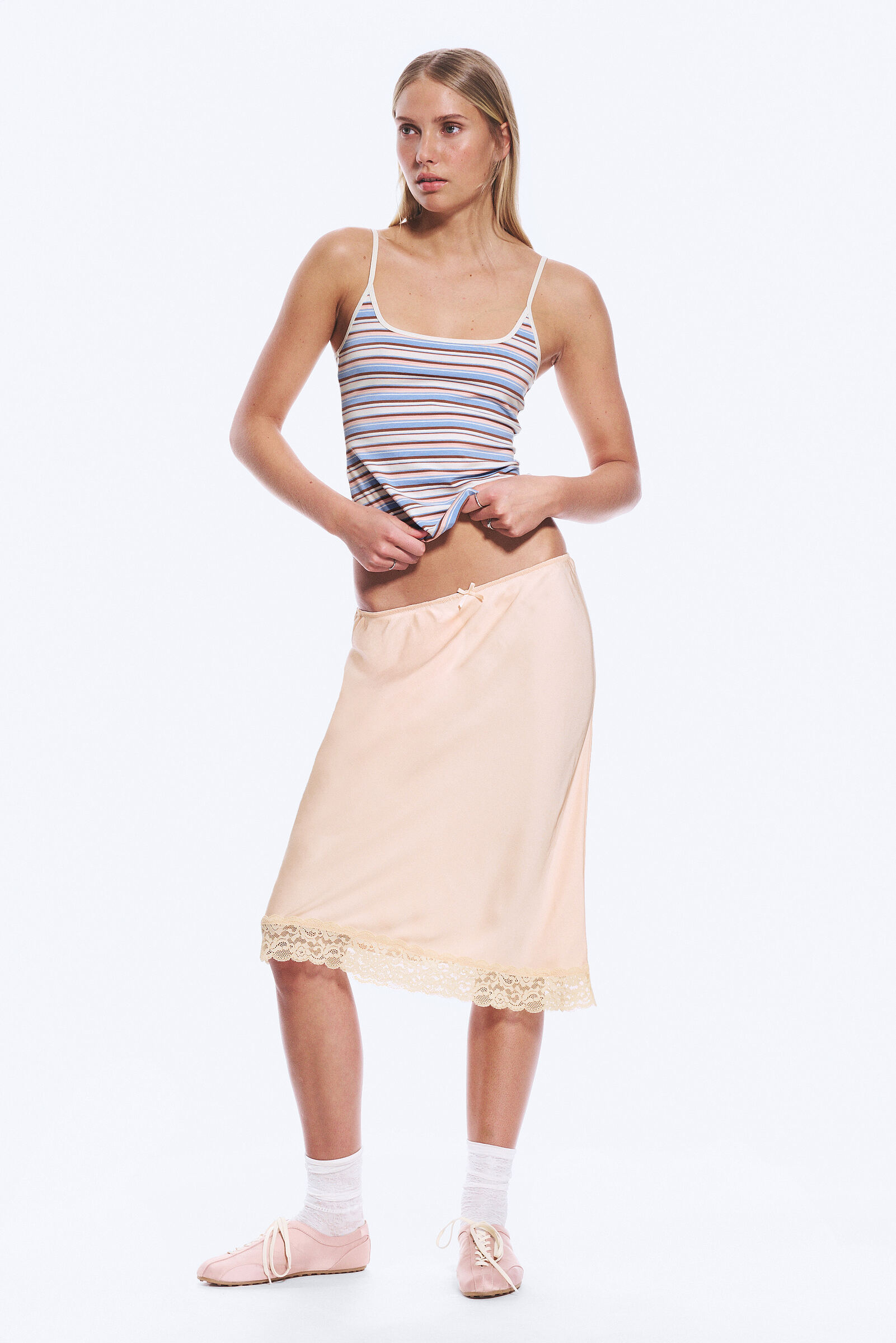 Satin Lace Midi Skirt