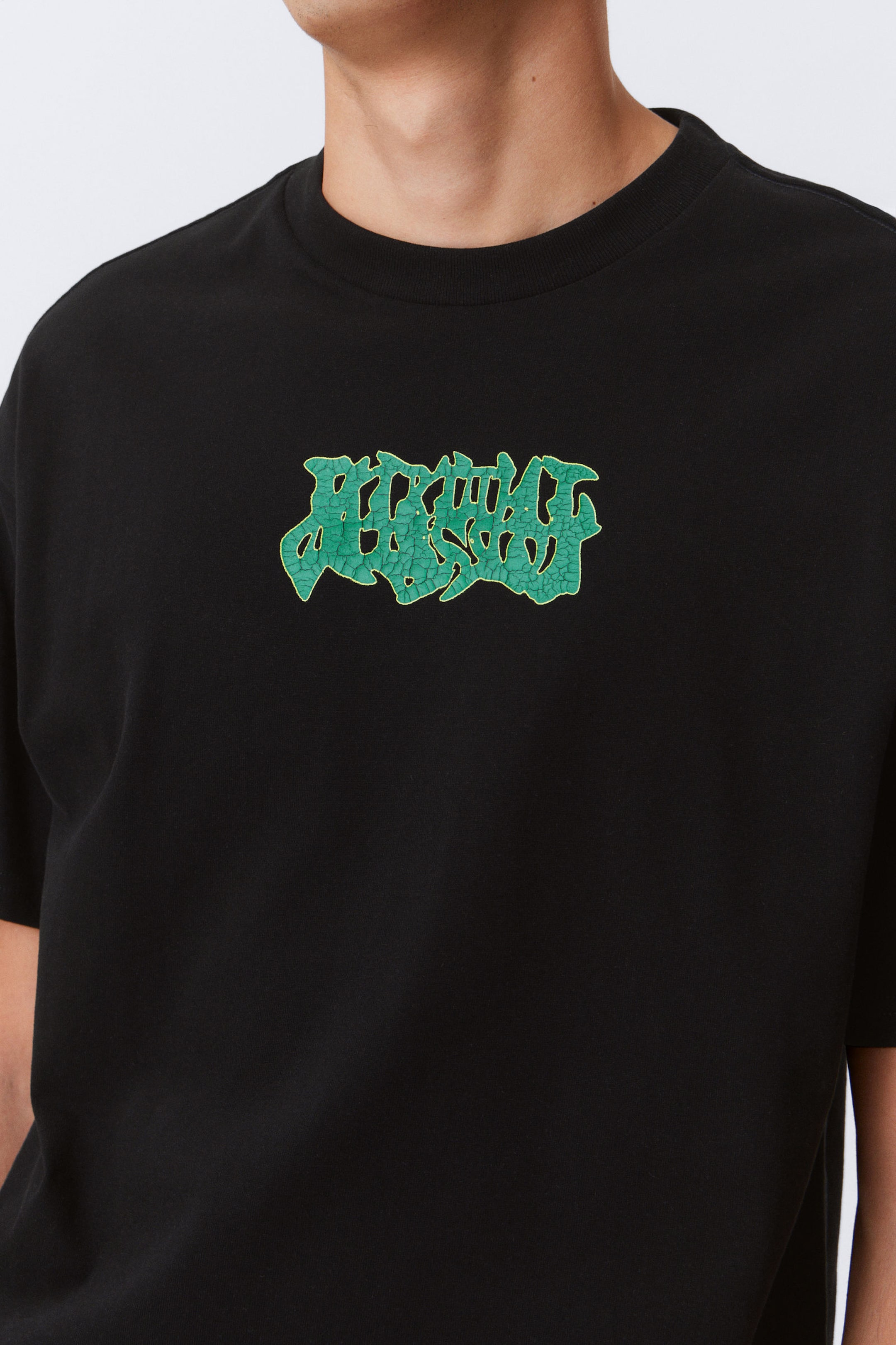 Schwarz - "Mizzion" - Bedrucktes kastiges T-Shirt - 2
