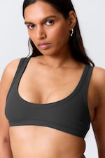 Dark Grey - Ribbed Scoop Neck Bikini Top - 0