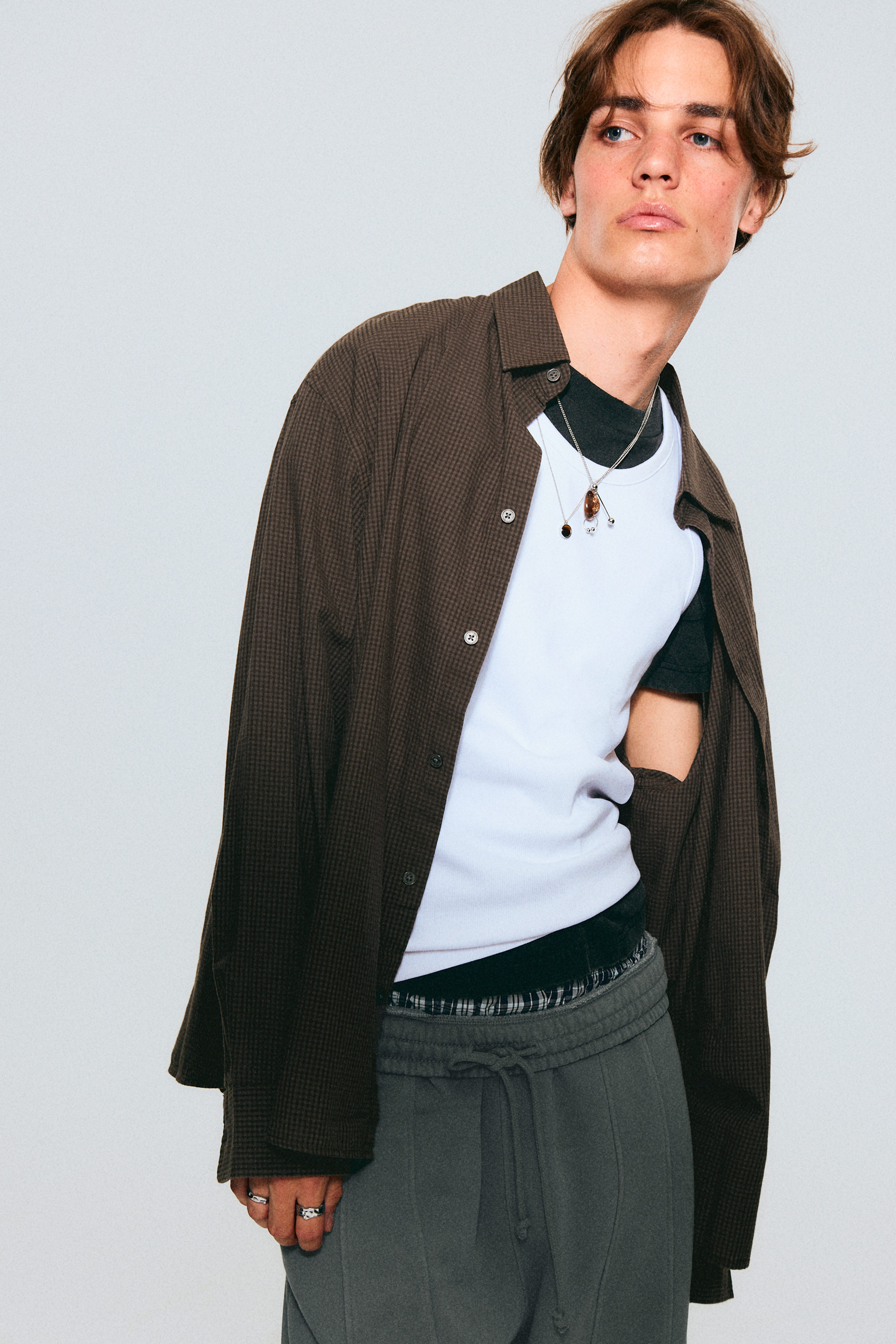 Checked Dark Brown - Oversized Checked Shirt - 2