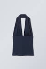 Dark Blue - Deep Halterneck Top - 4
