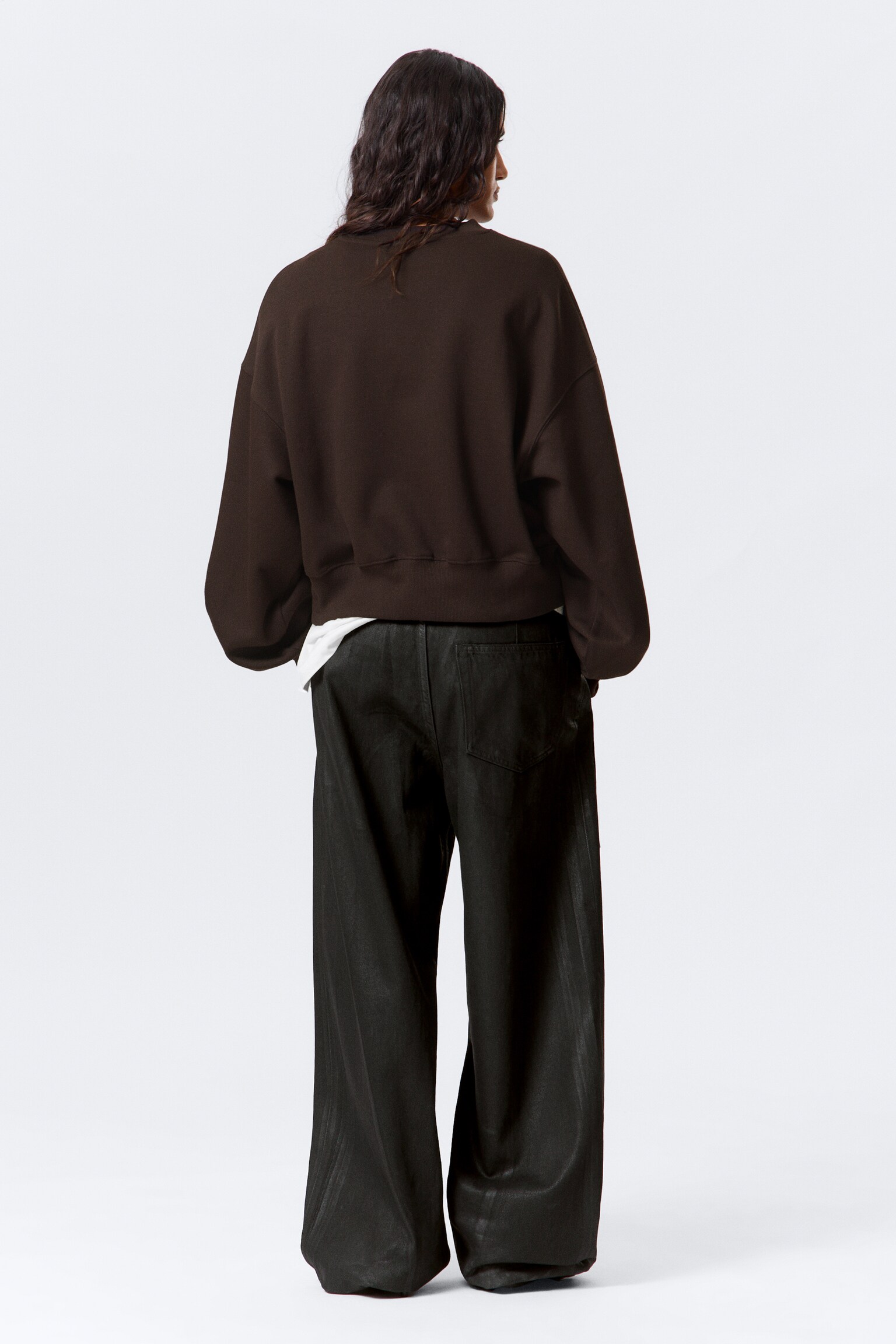 Oversized Crewneck Sweatshirt - Dark Brown/Grey Melange - 4