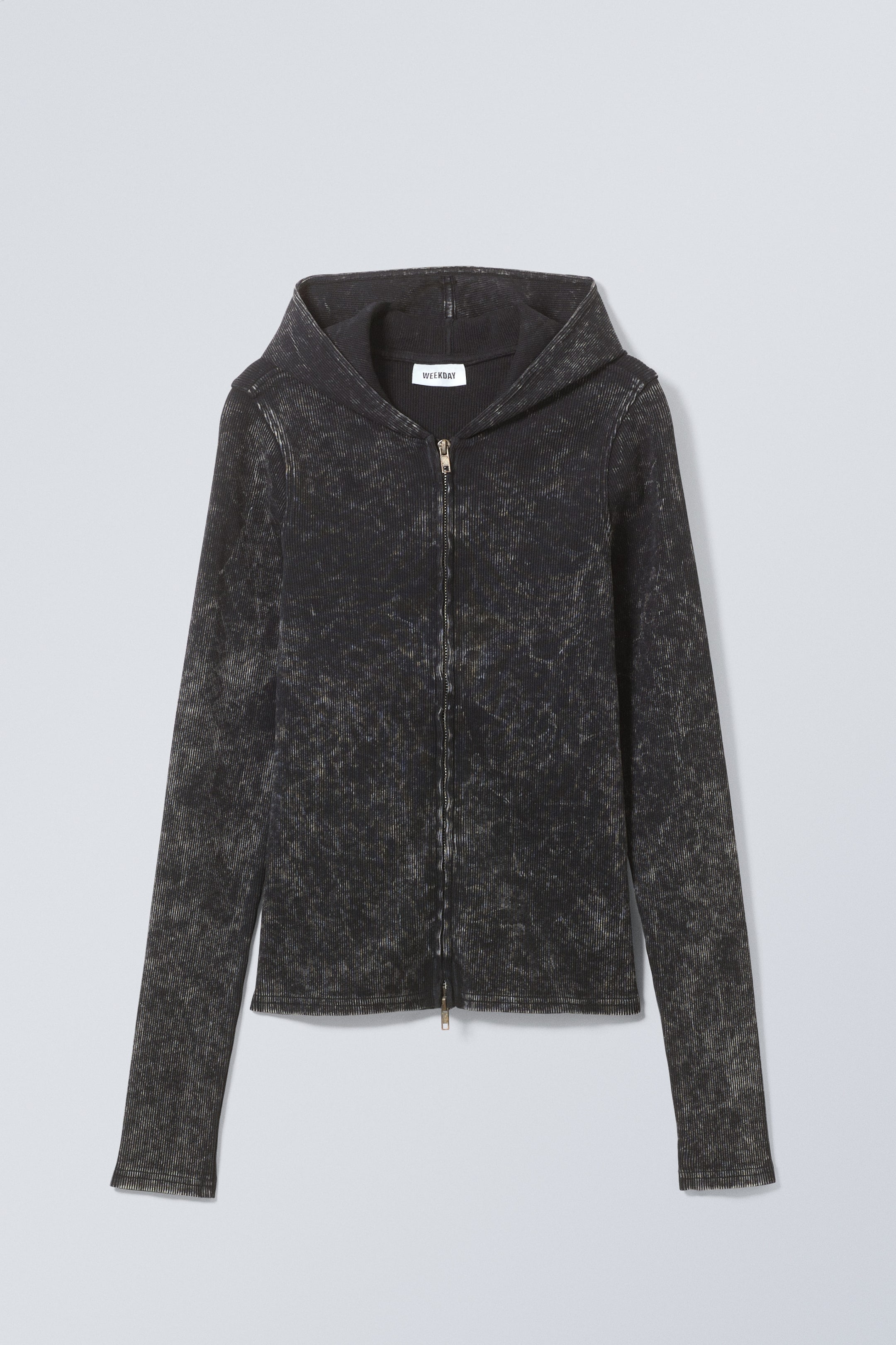 Schwarz gefärbt - Gefärbter, taillierter Kapuzenpullover mit Zipper - 0