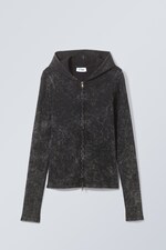 Schwarz gefärbt - Gefärbter, taillierter Kapuzenpullover mit Zipper - 0