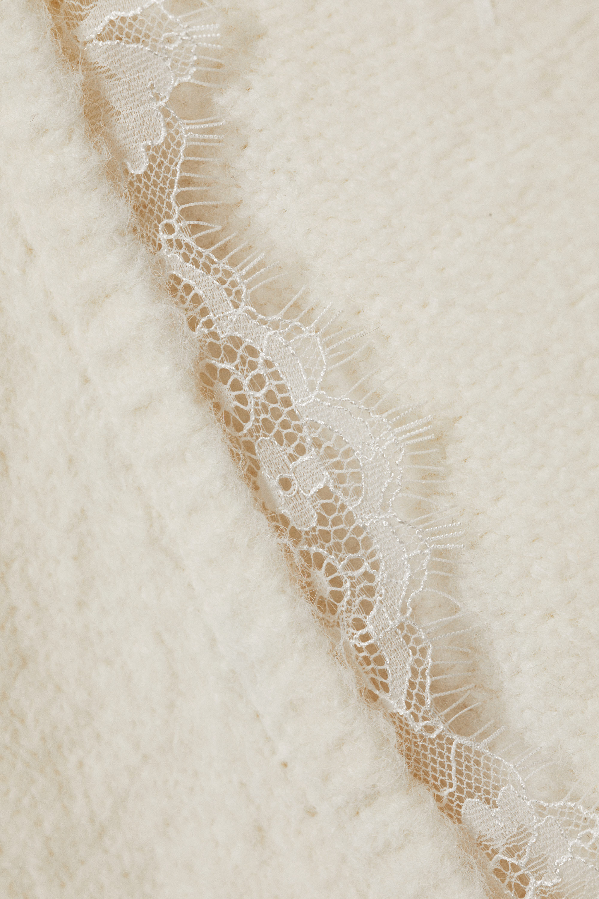 White - Lace-trimmed V-neck Sweater - 5