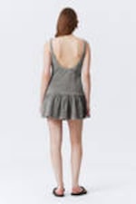 Washed Grey - Flared Boat-neck Mini Twill Dress - 3