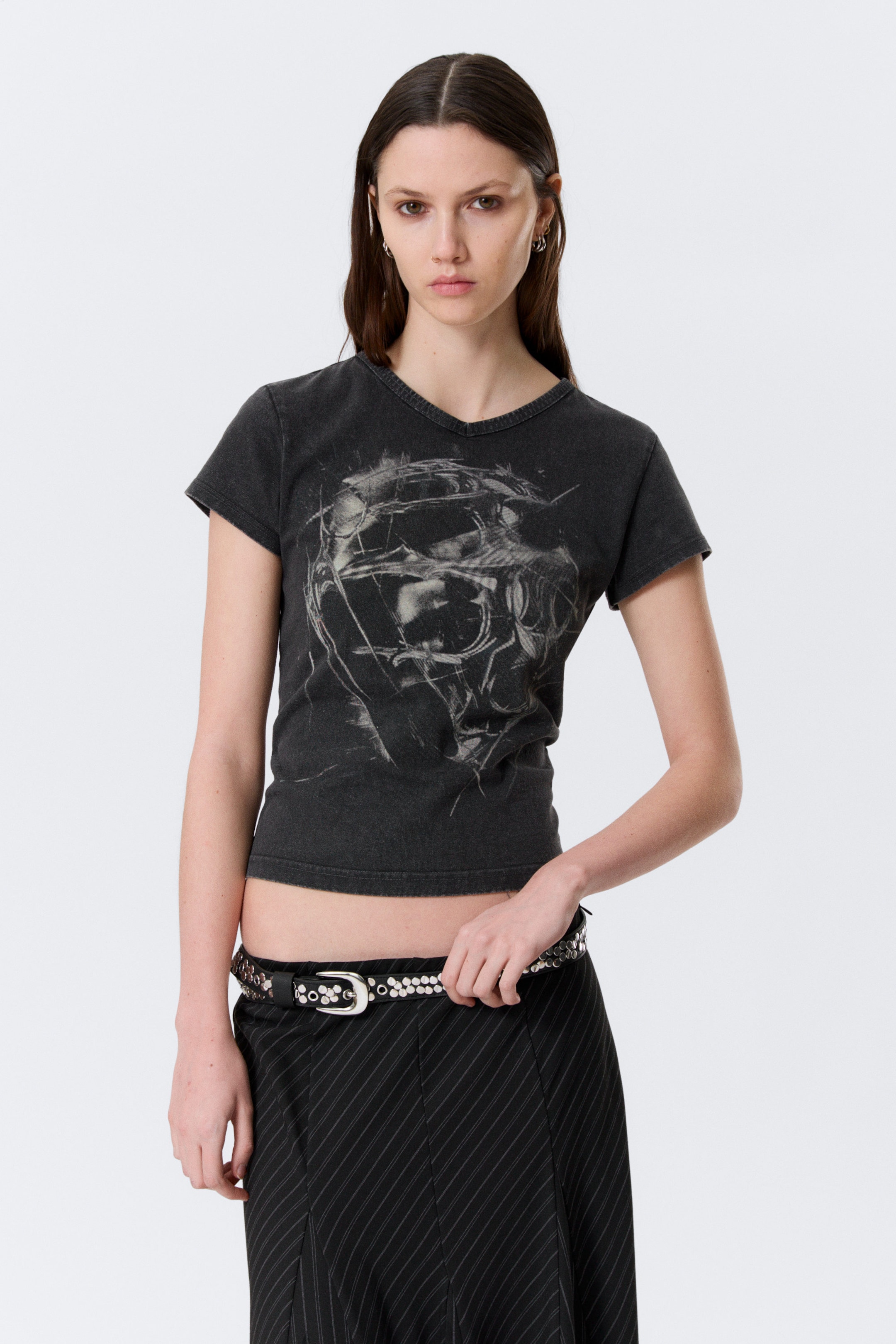 Black - Sci-Fi Print - Slim T-shirt met print en V-hals - 1