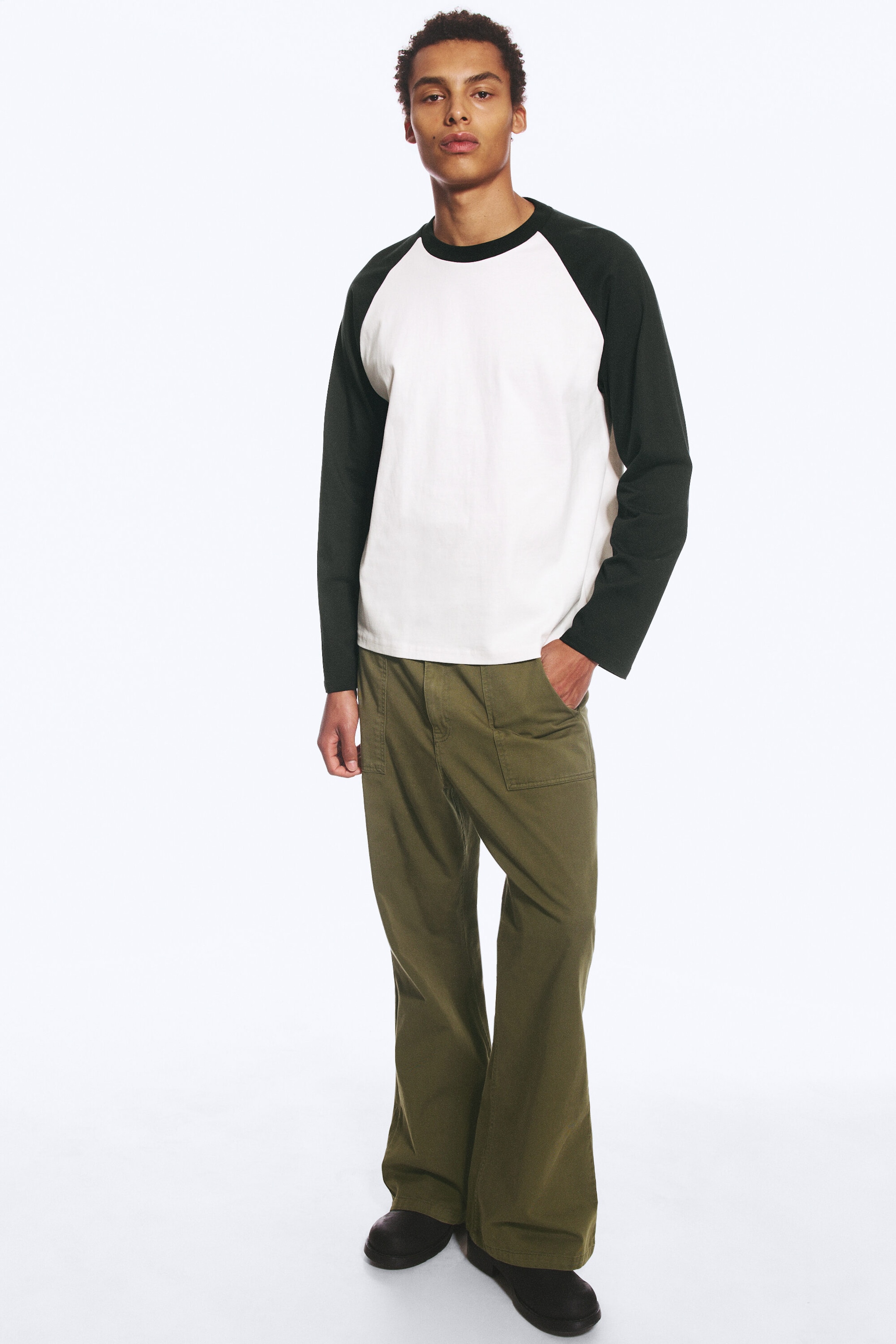 White & Navy Blue - Loose Boxy Raglan-Sleeved T-shirt - 3