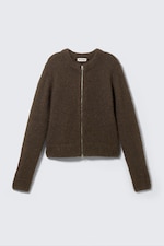 Dark Brown - Slim Knitted Zip Cardigan - 0