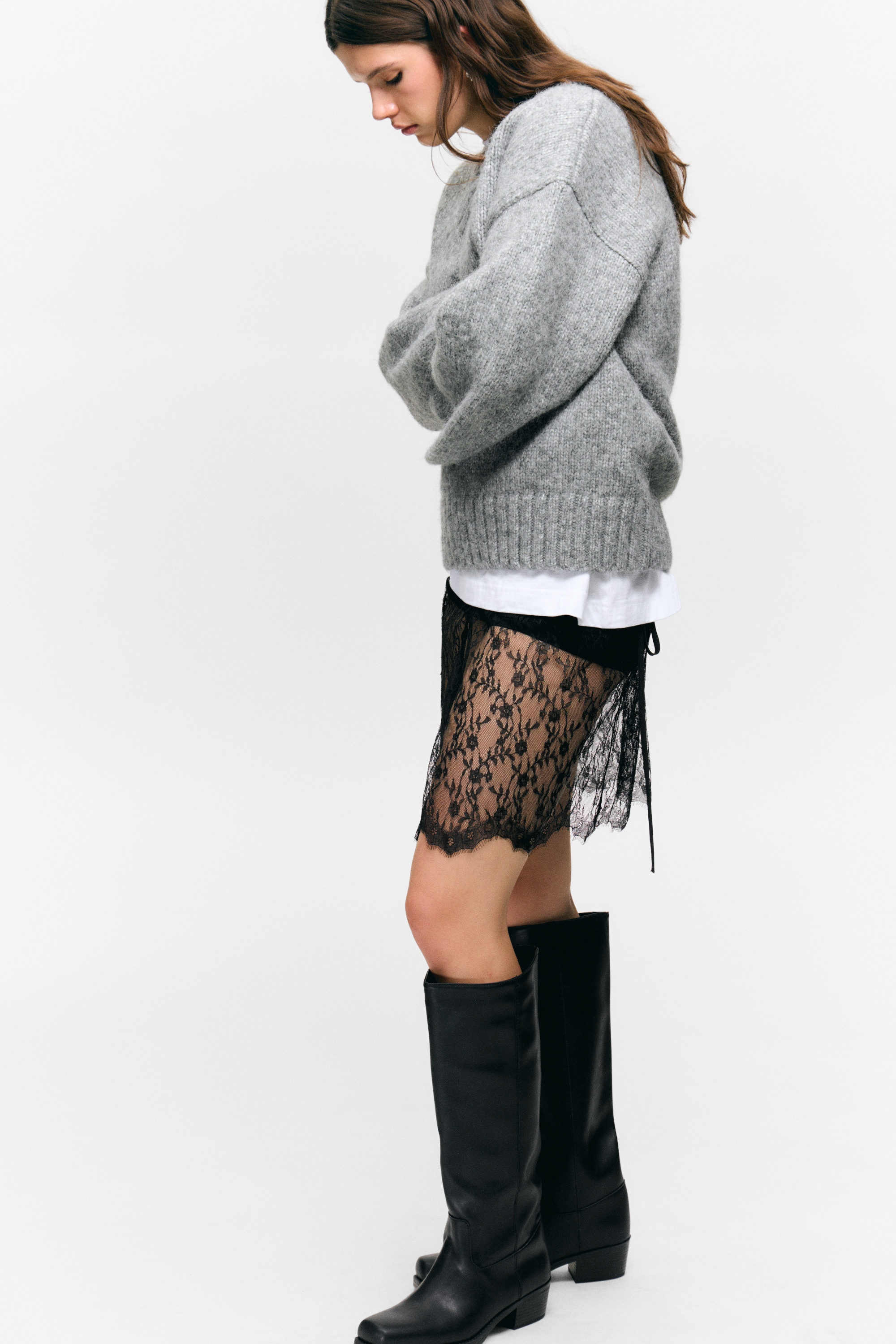 Black - Lace Wrap Midi Skirt - 5