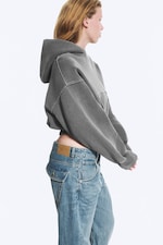 Washed Dark Grey - Boxy Cotton Fleece Hoodie - 0