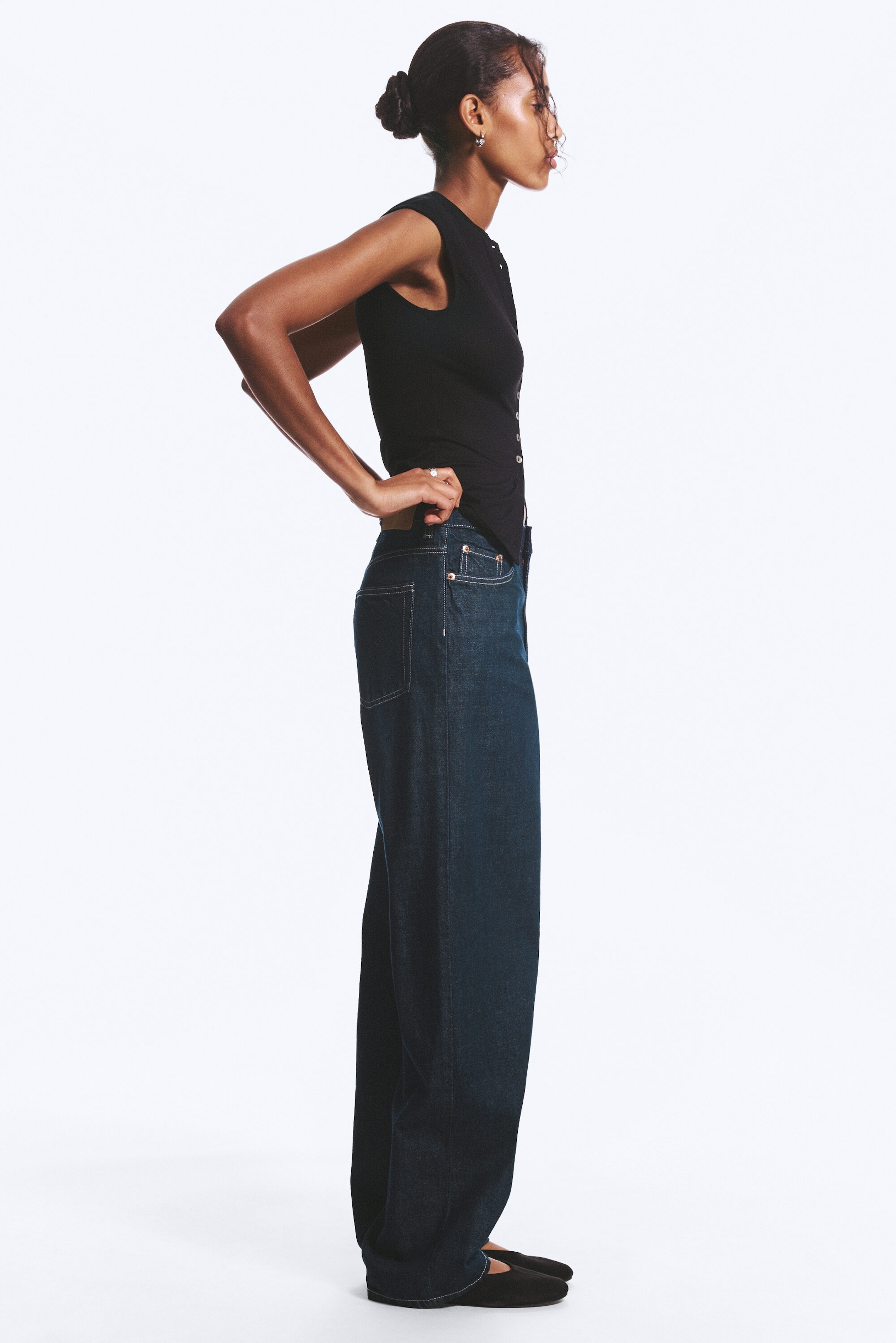 Blue Rinse - Dark Blue - Rail Mid Rise Loose Wide Jeans - 2