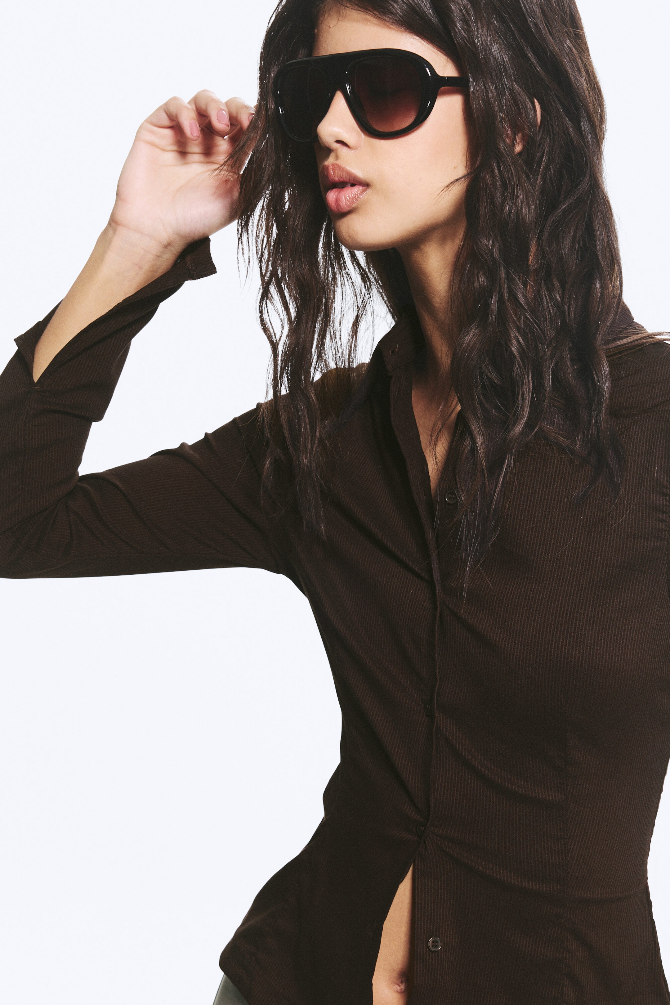 Dark Brown - Fitted Buttoned Shirt - 2