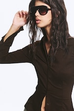 Dark Brown - Fitted Buttoned Shirt - 2