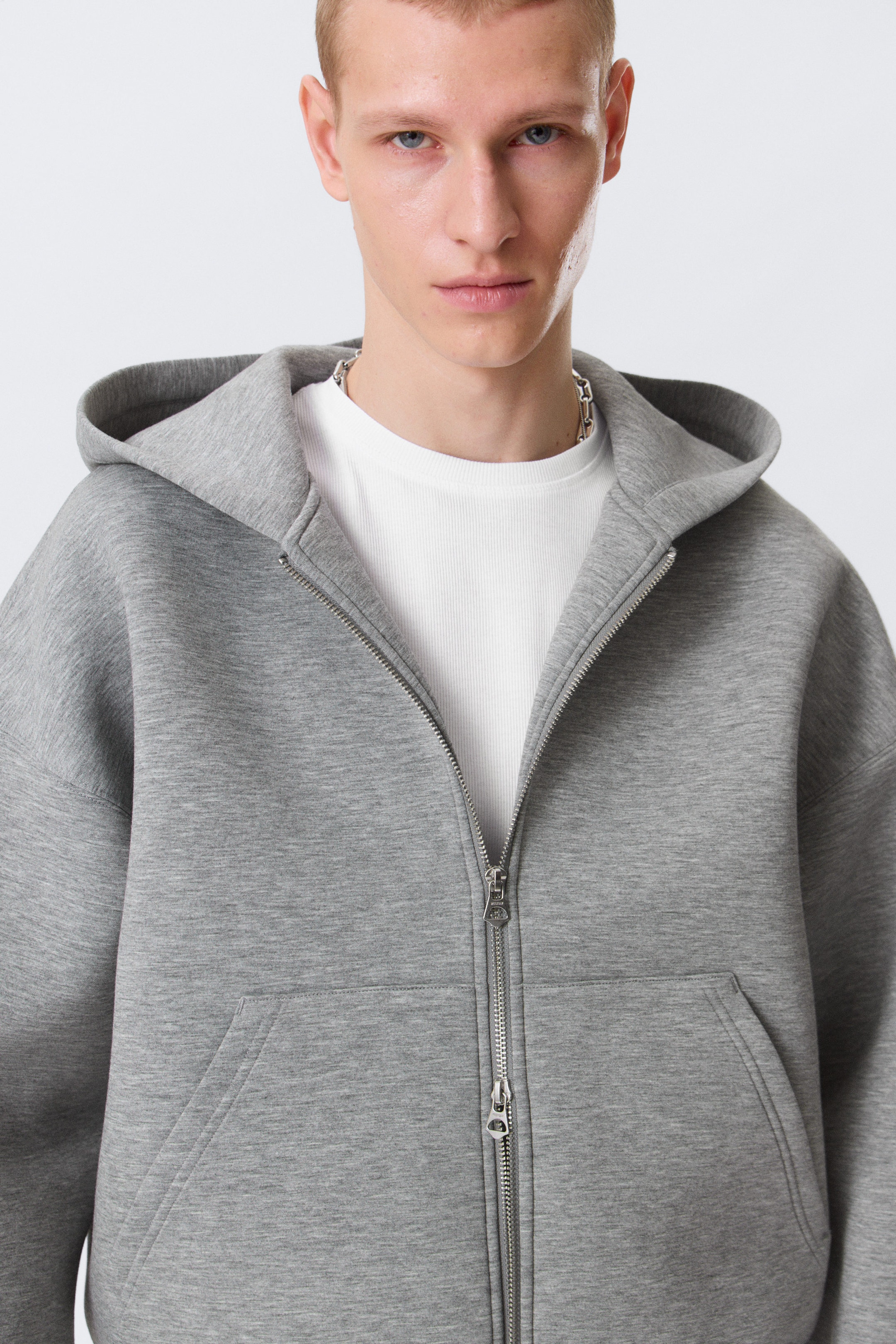 Grey Melange - Simon Scuba Zip Hoodie - 2