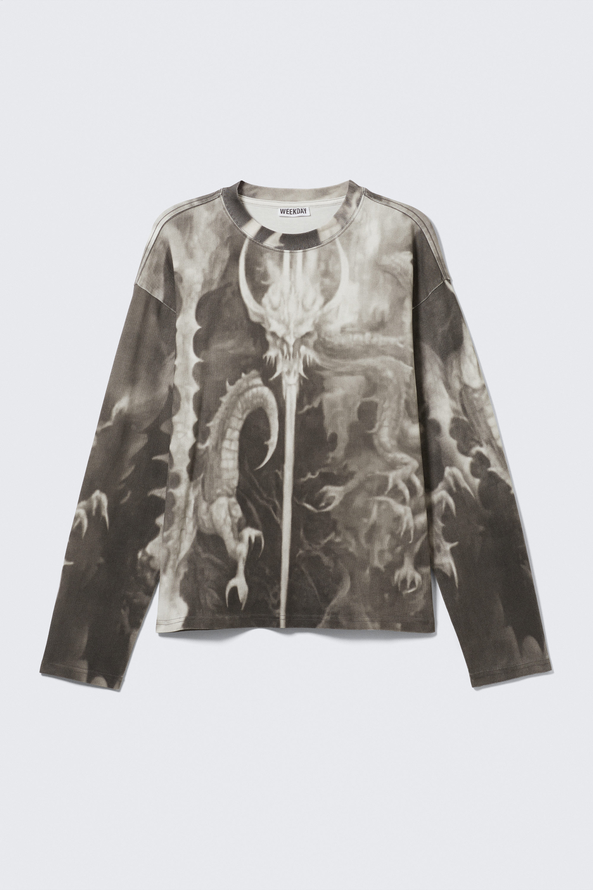 Mörkgrå - Draktryck - Långärmad Grafisk T-shirt - 4