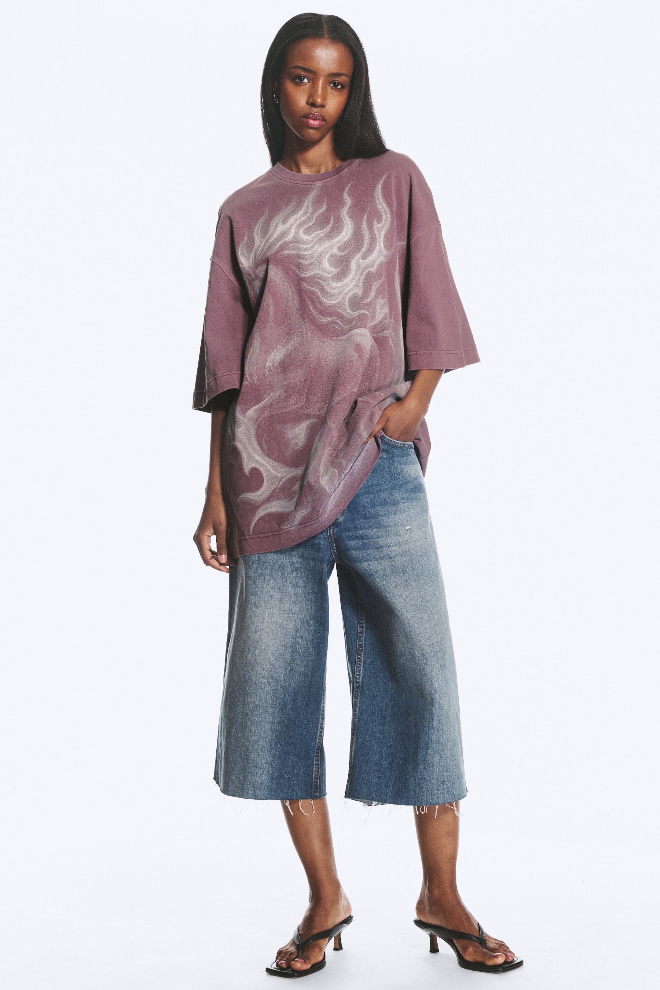 Dark Lilac - Wide Oversized Printed T-shirt - 2