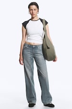 Gloria Blå - Mellomblå - Ample jeans med lavt liv, vide ben og løs passform - 0