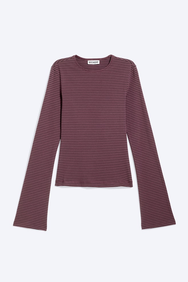 Top in cotone a maniche lunghe - Lilla scuro a righe/Blu scuro a righe/Blu lavato/Nero/Grigio scuro a righe/A righe, rosso scuro/Marrone scuro/Nero/Blu scuro a righe - 1