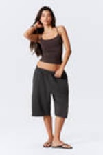 Dark Brown - Fitted Strappy Scoop Neck Singlet - 1