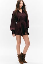 Mörk plommon - Långärmad fit-and-flare miniklänning - 1