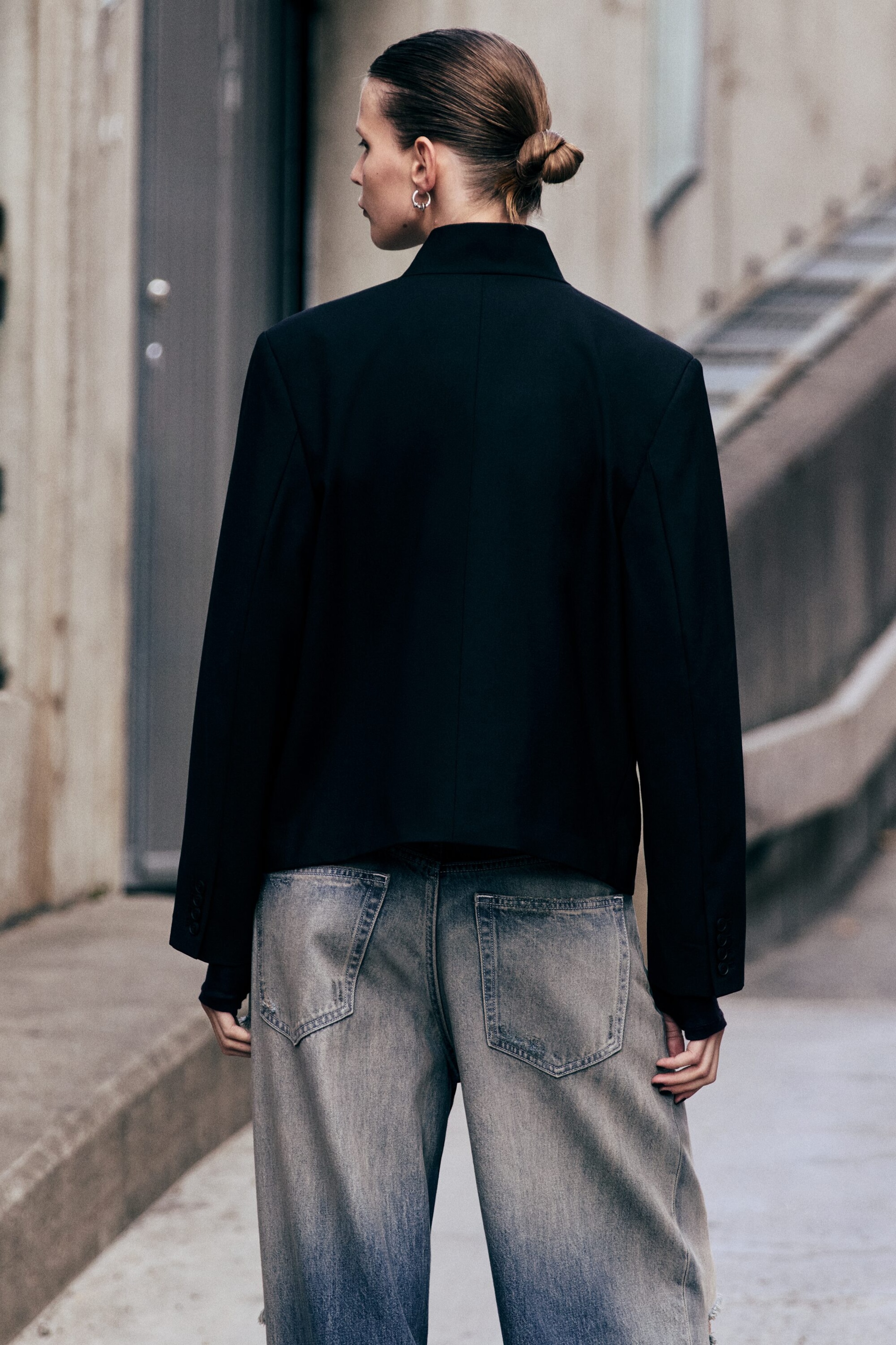 Black - Asymmetric Wool-Blend Blazer - 3