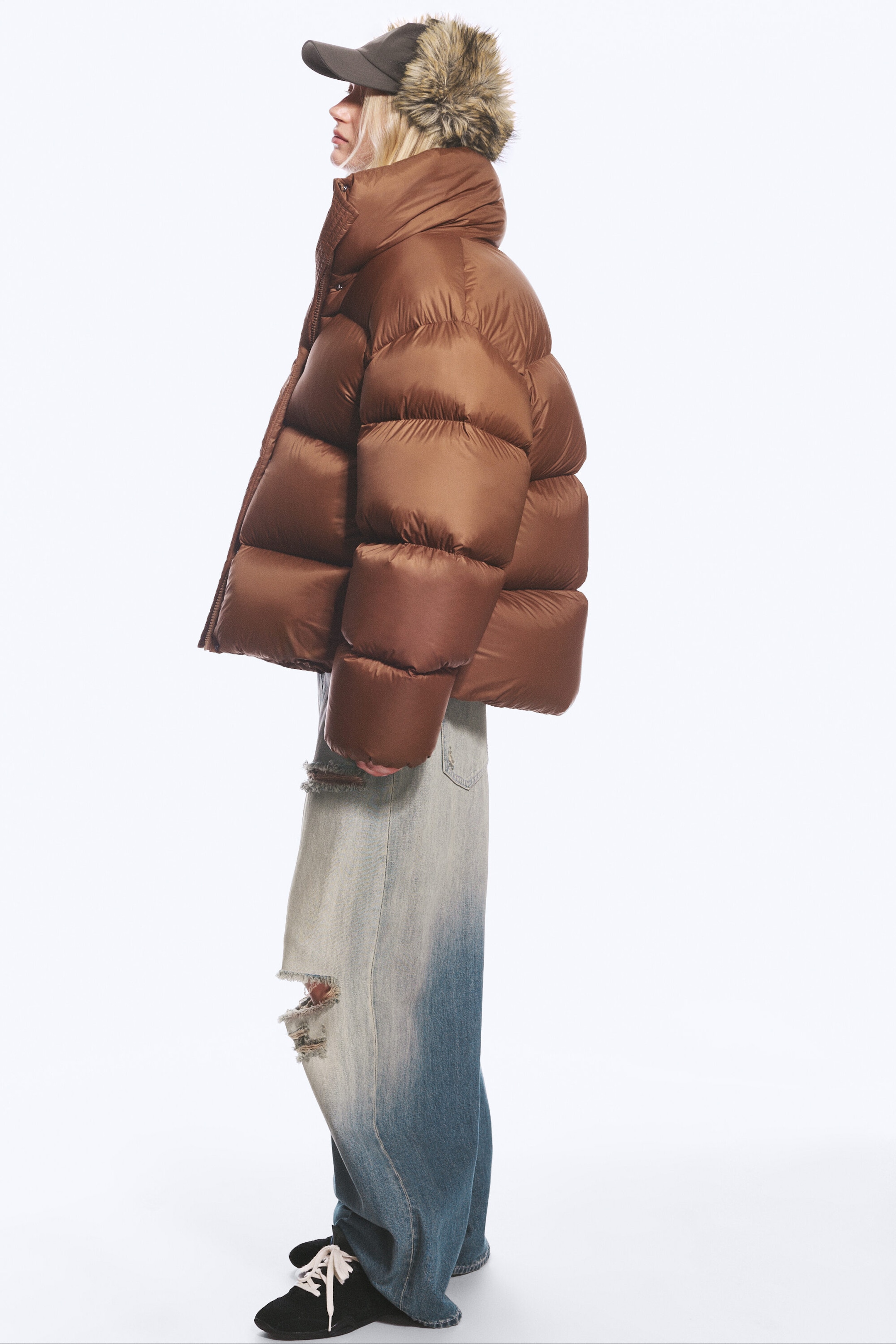 Brown - Oversized Recycled Down Puffer Jacket - 1