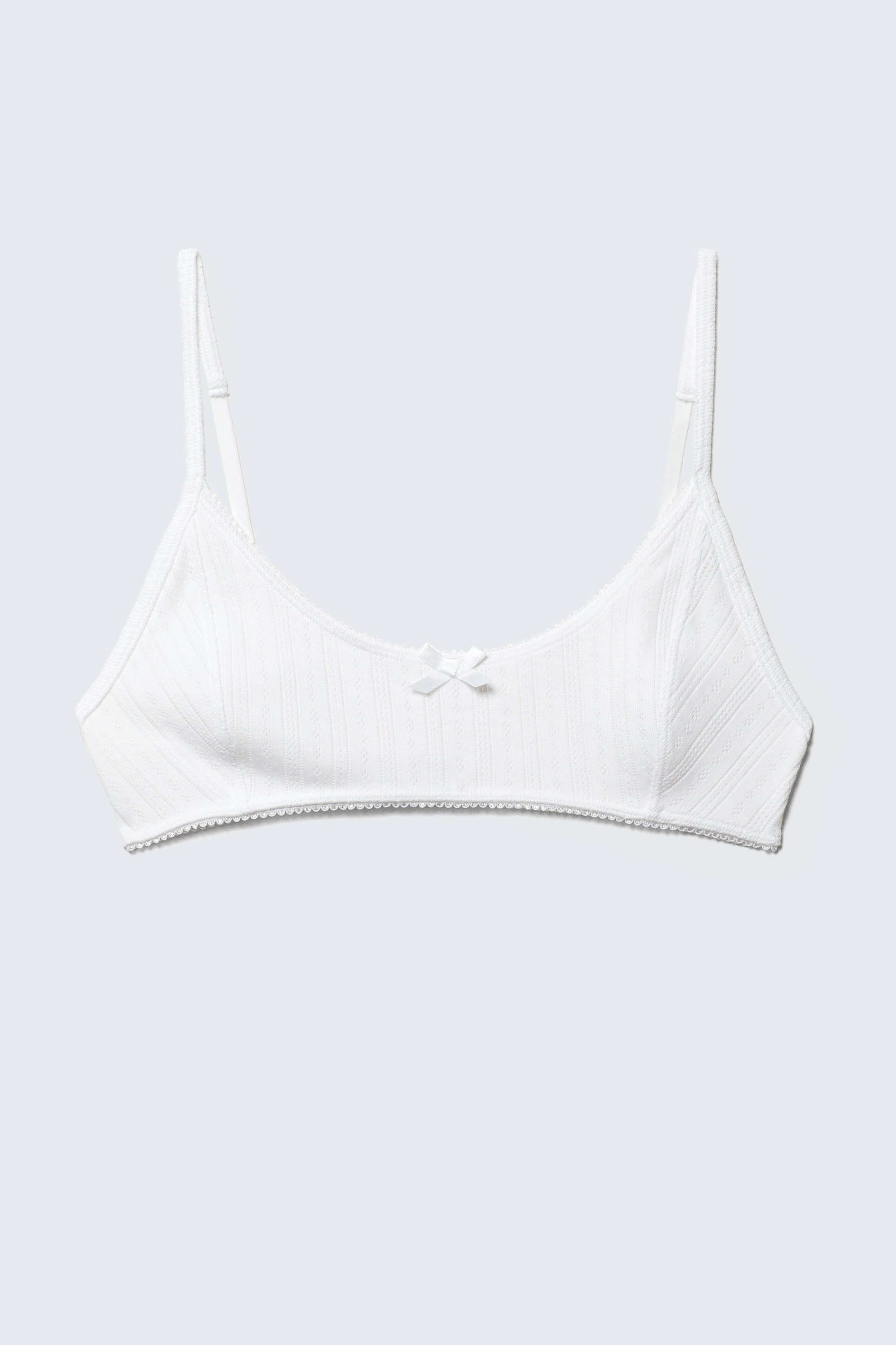 White - Scooped Pointelle Bralette - 1