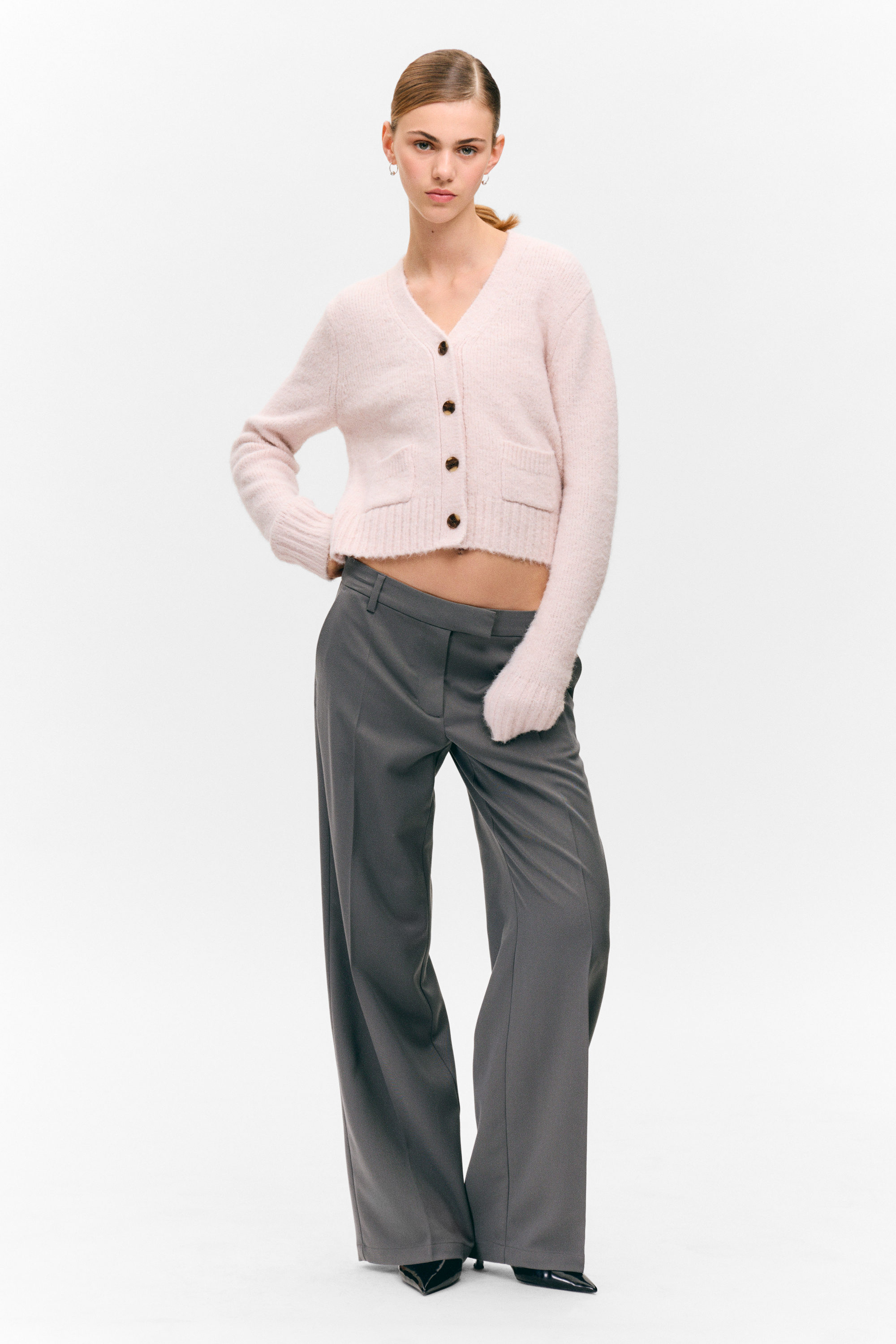 Dark Grey - Low Waisted Pleated Suiting Trousers - 2