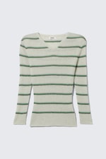 Grau gestreift - Schmal geschnittener Strickpulli mit V-Ausschnitt - 4