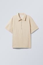 Ecru - Relaxed Linen Blend Short Sleeve Shirt - 0