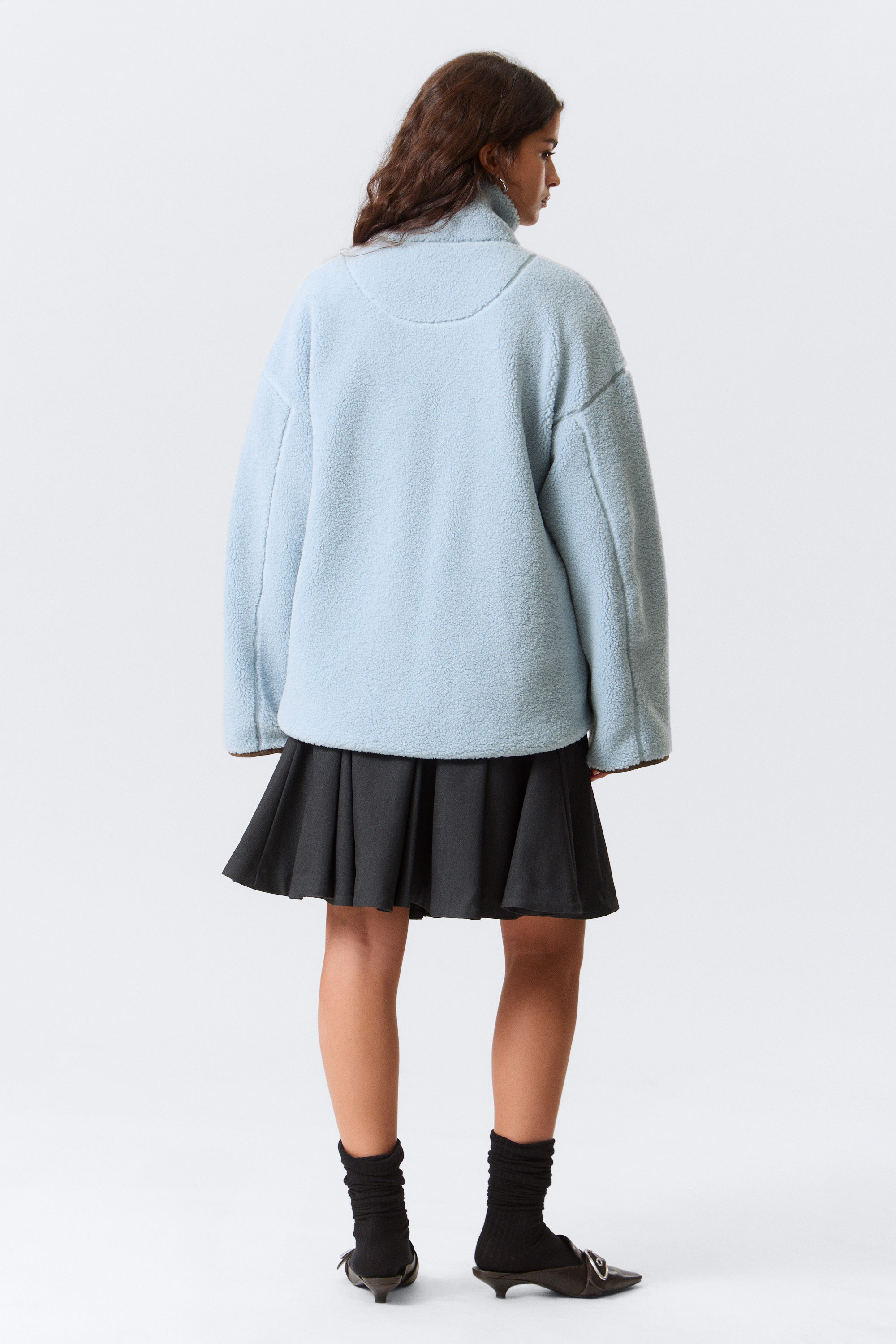 Hellblau - Braunes Futter - Fleecejacke mit lockerer Passform - 3