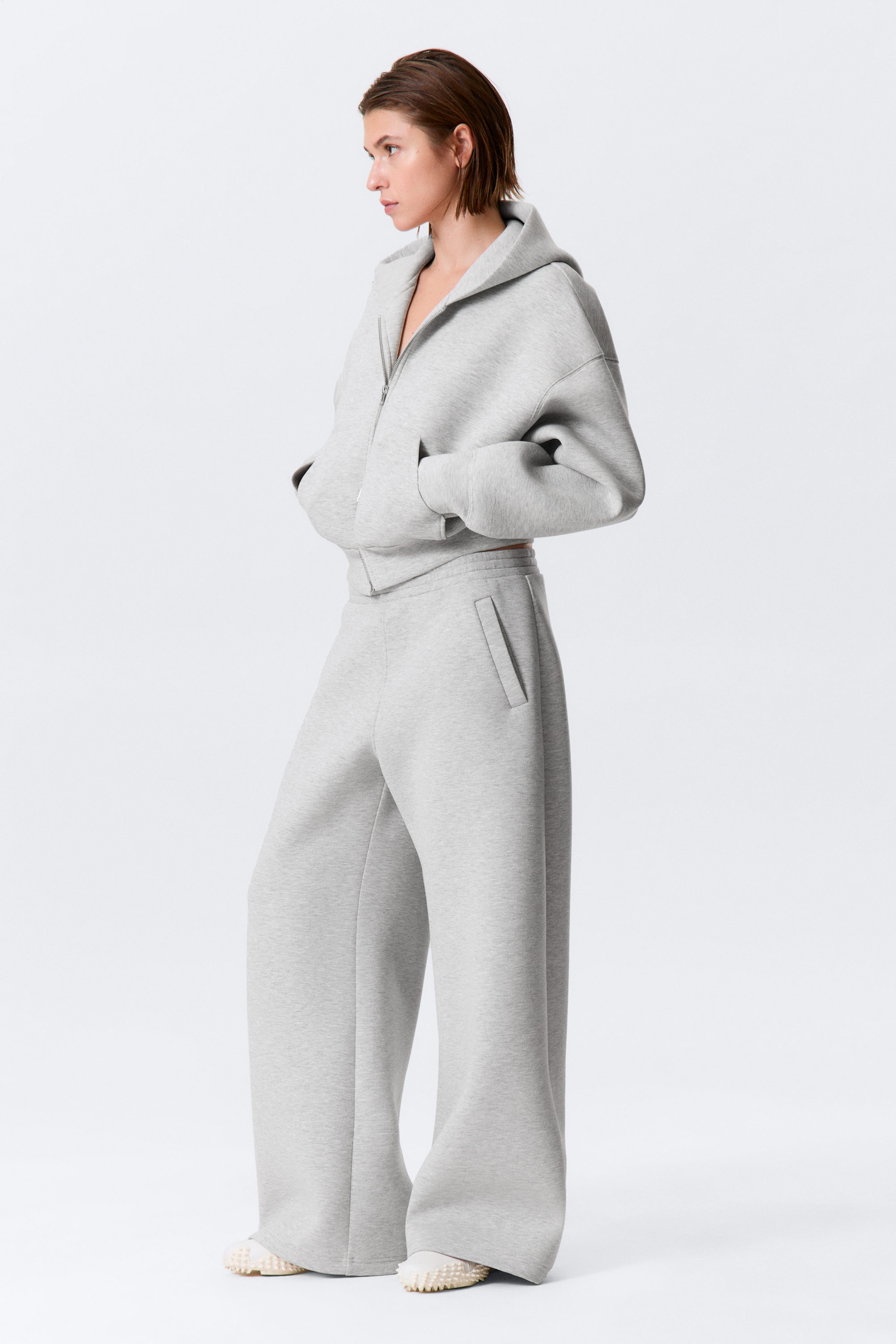 Grey Melange - Relaxed Barrel Leg Scuba Sweatpants - 2