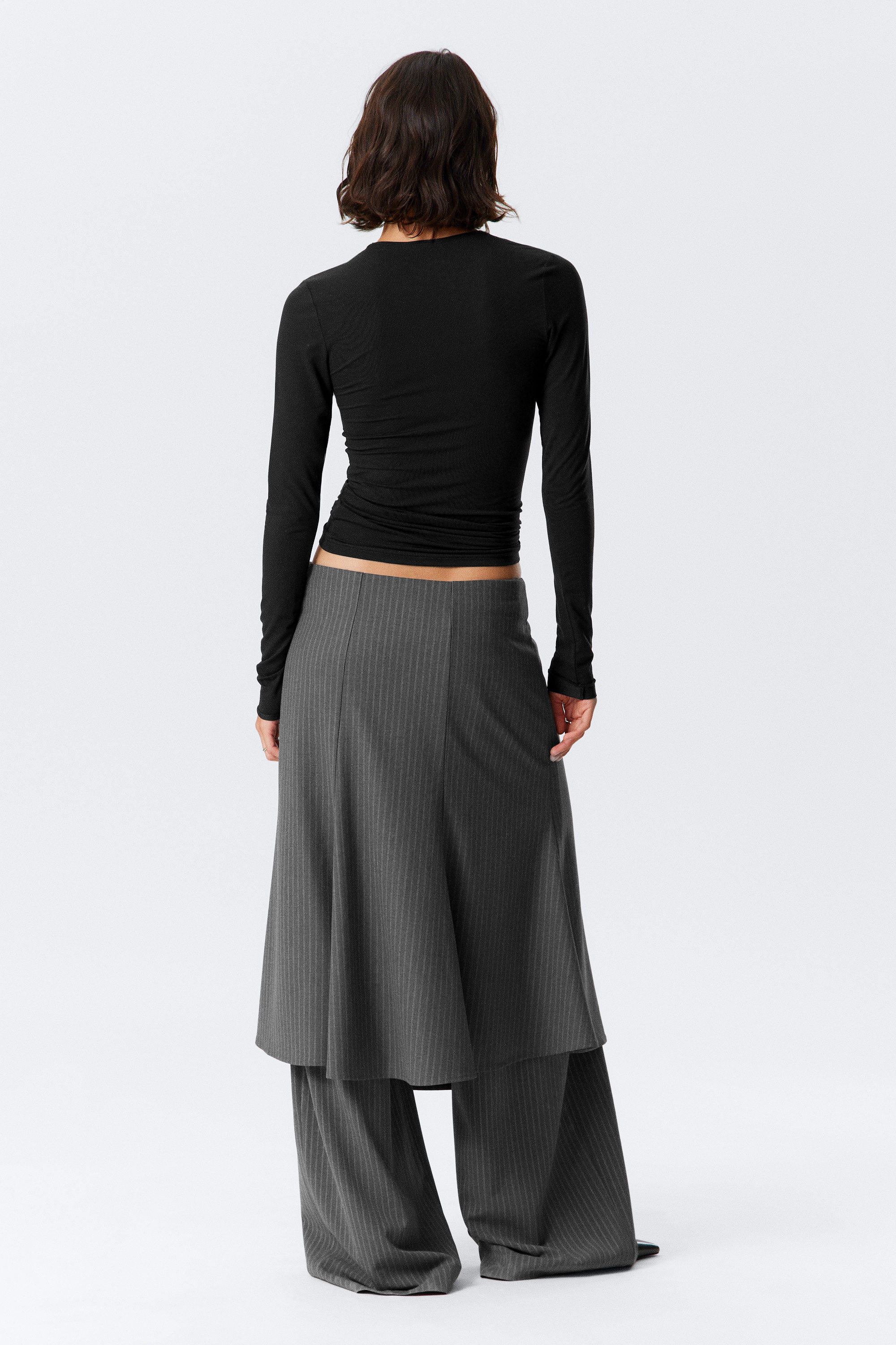 ★overdue flair★ LACE PINTUCK MIDI SKIRT_MID GREY Women's Wool Midi Skirt in Grey, Winter Skirt, Thick A Line