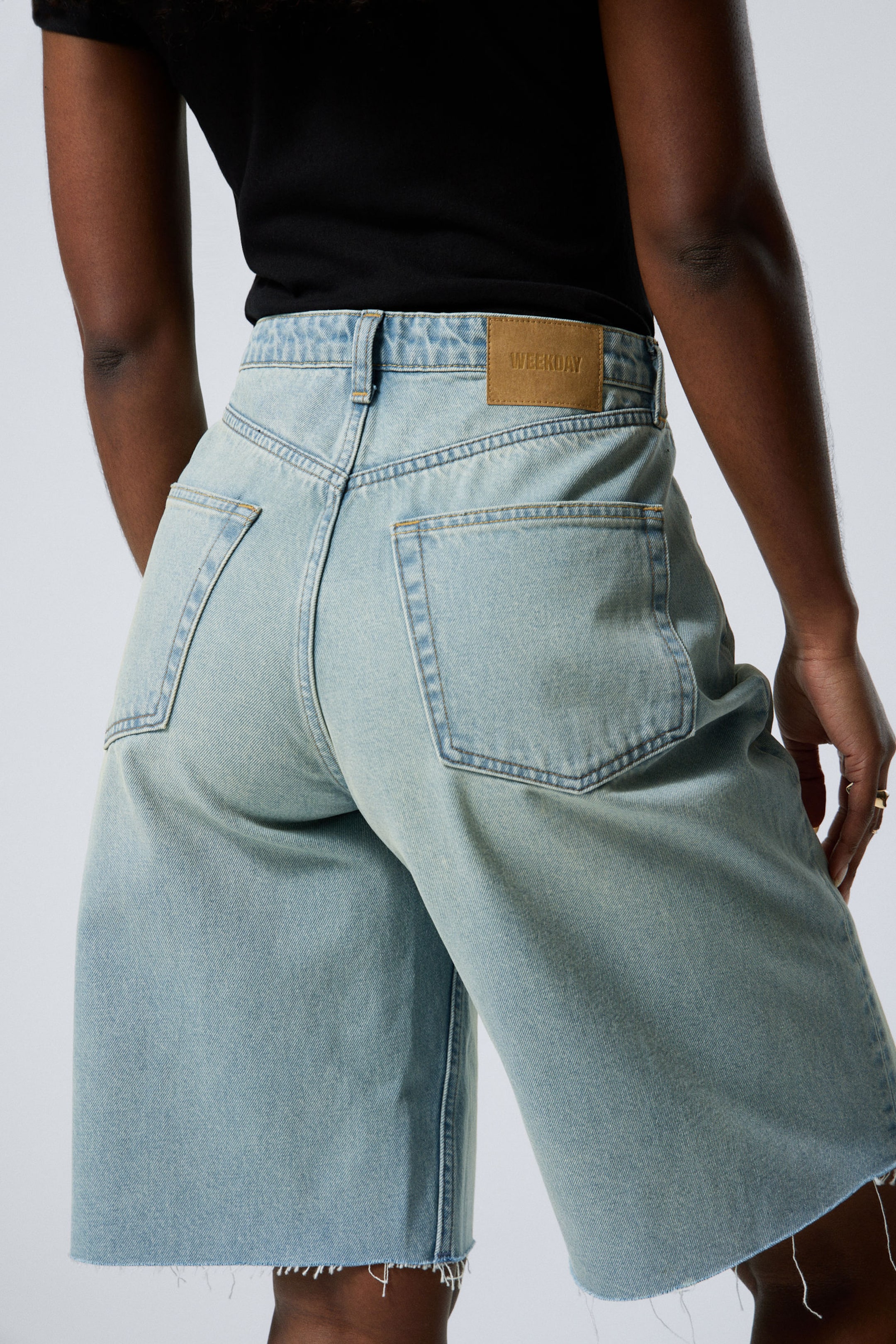 Port Blue - Light Blue - Halo Curve High Waisted Wide Leg Denim Shorts - 2