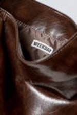 Glossy Brown - Square Faux Leather Shoulder Bag - 1