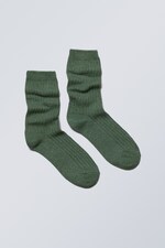 Dark Green - Pond Ribbed Socks - 0